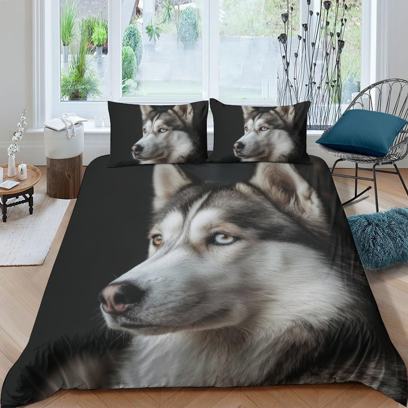 Ctjqhvkz Style-7 3D Printed Husky Portrait Fitted Sheet Microfiber Soft Anti-Slip Bed Cover For Bedroom Guest Room Decor Single（135X200cm）