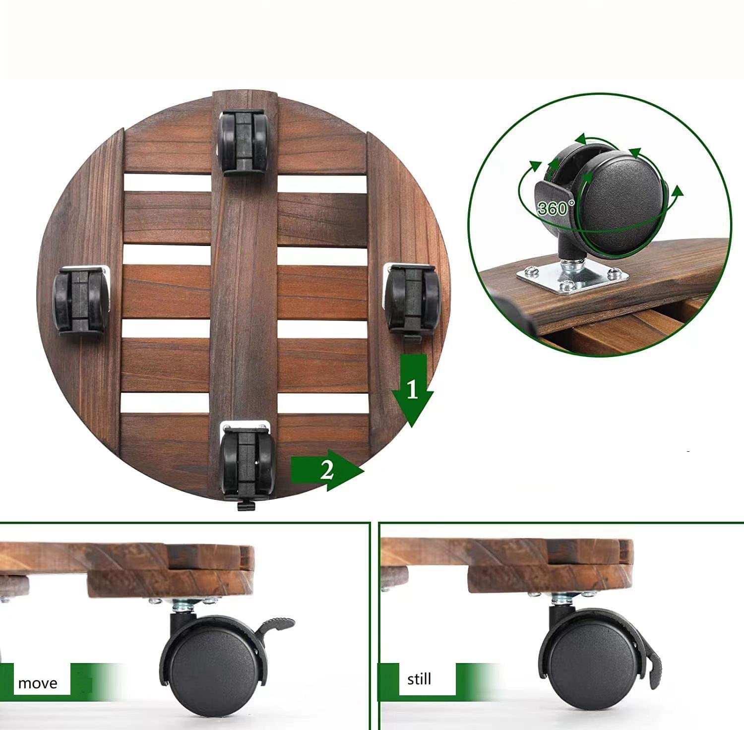 Pflanzentrolleys mit Rädern, robuster Topfwagen – rund ⌀25 cm – Vintage-Stil – Gartentopf – Ständer, Transportwagen (Durchmesser: 30 cm)