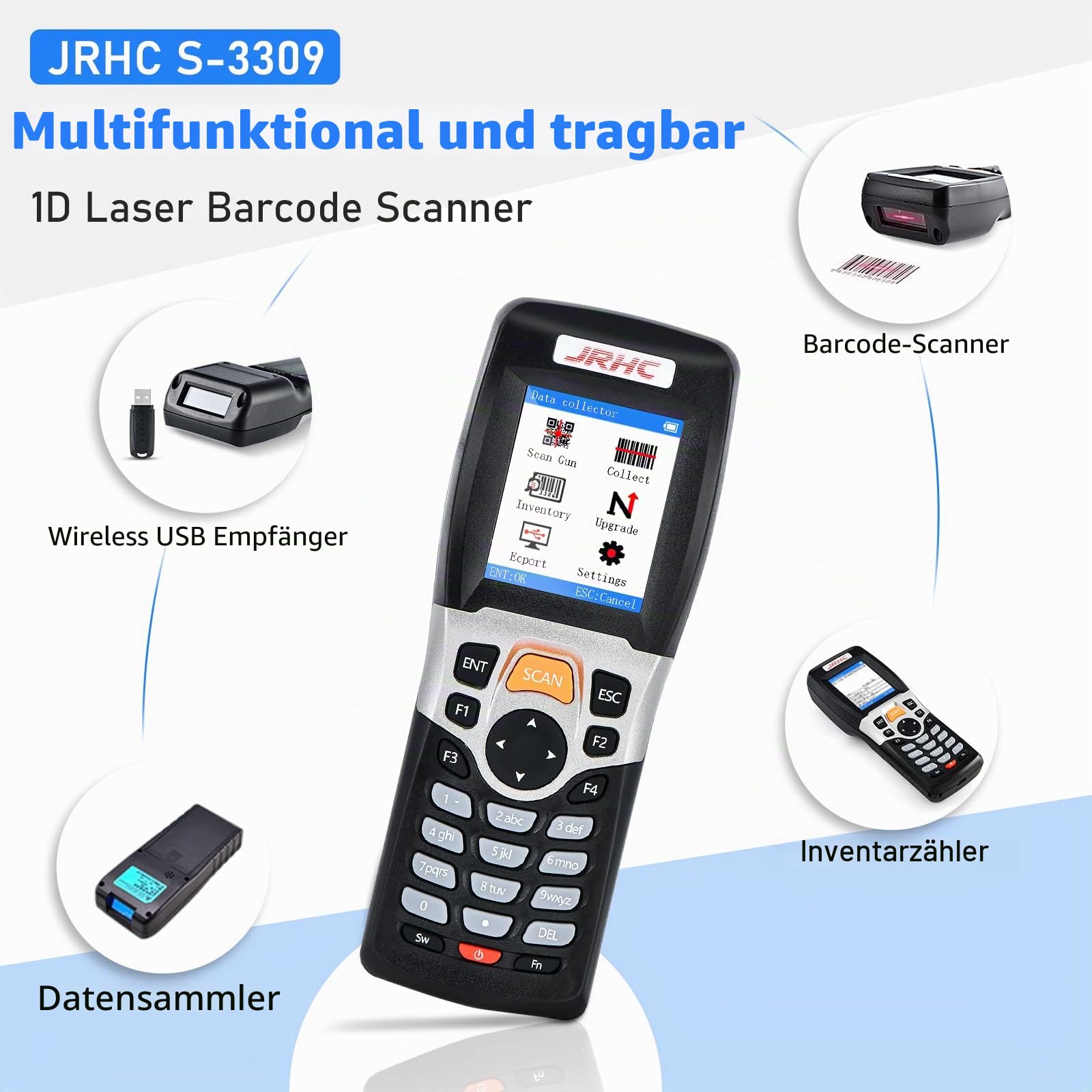 1D Barcode Scanner Inventarscanner und Sammler, kabelloser 2.4G Barcode-Scanner zum Scannen von Sammlung und Inventar mit 2.2 Zoll LCD Bildschirm