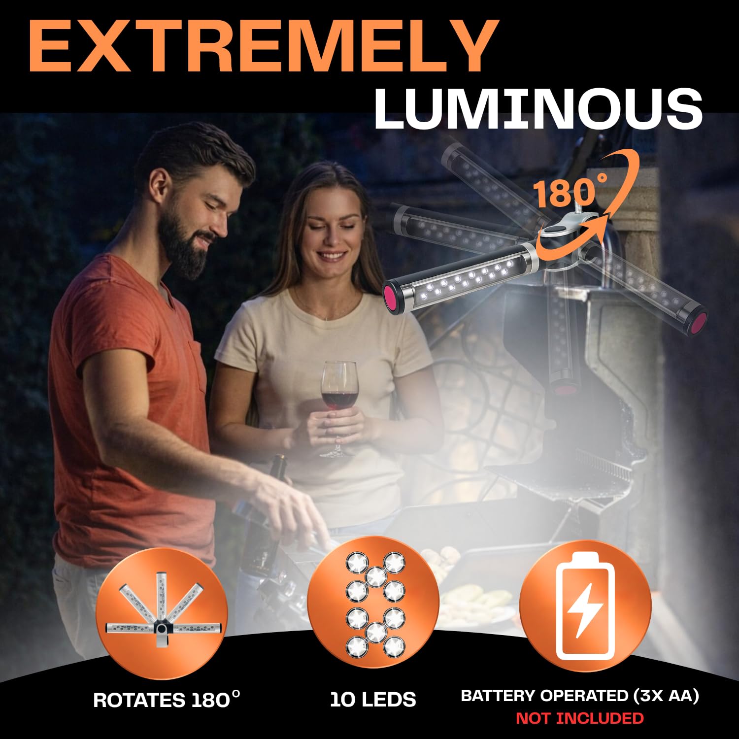Light Accents - Luce per barbecue a LED, funzionamento a batteria, con morsetto in alluminio, luce per barbecue