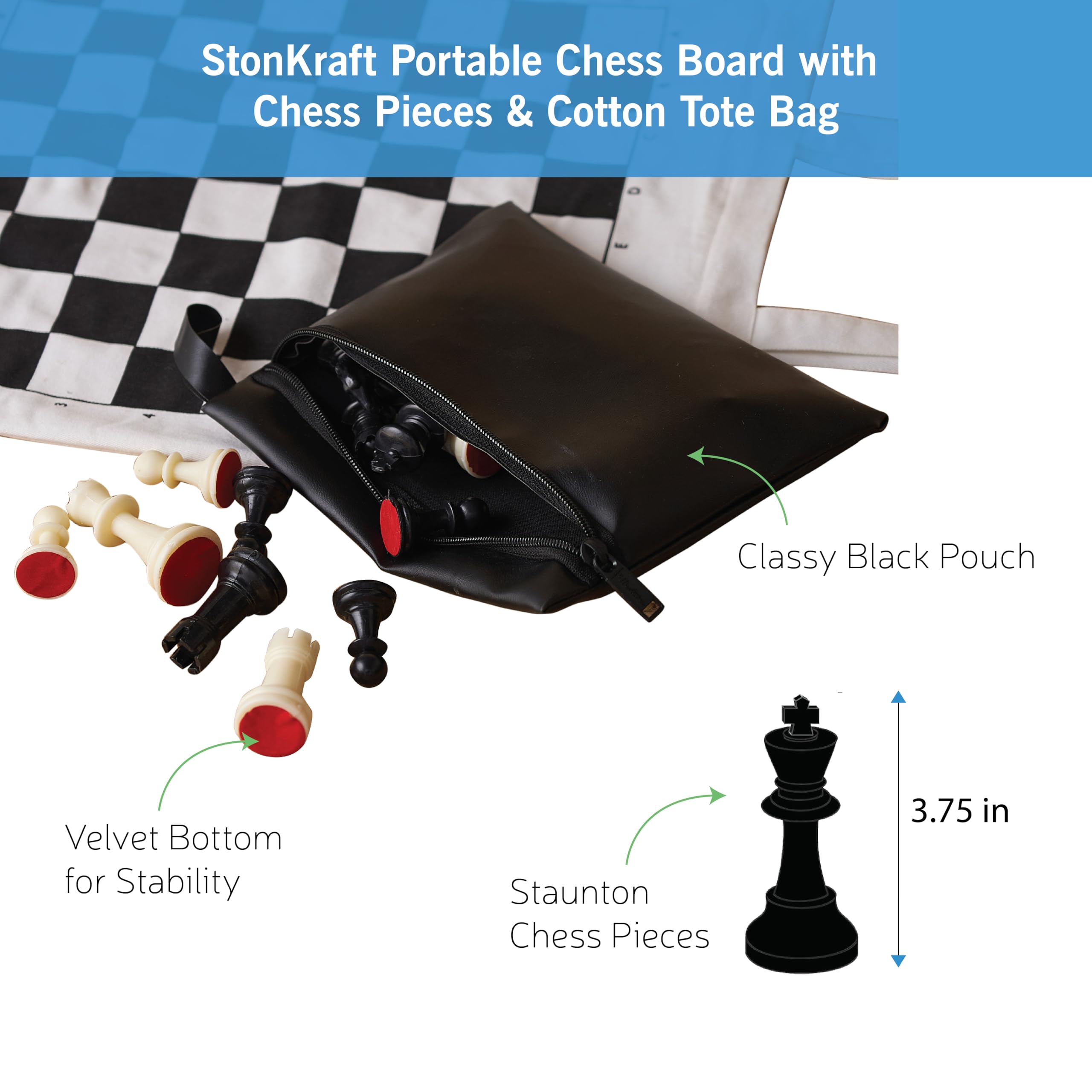 Stonkraft Roll-up Chess Board with Chess Pieces - Image 4