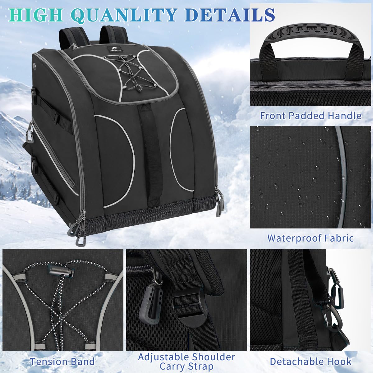 Bolsa para Botas de esquí - Capacidad de 55L - excelente para Viajes con Exterior e Inferior Impermeables, Bolsa para Botas de esquí Unisex para Chaqueta, Casco, Gafas de protección, Guantes