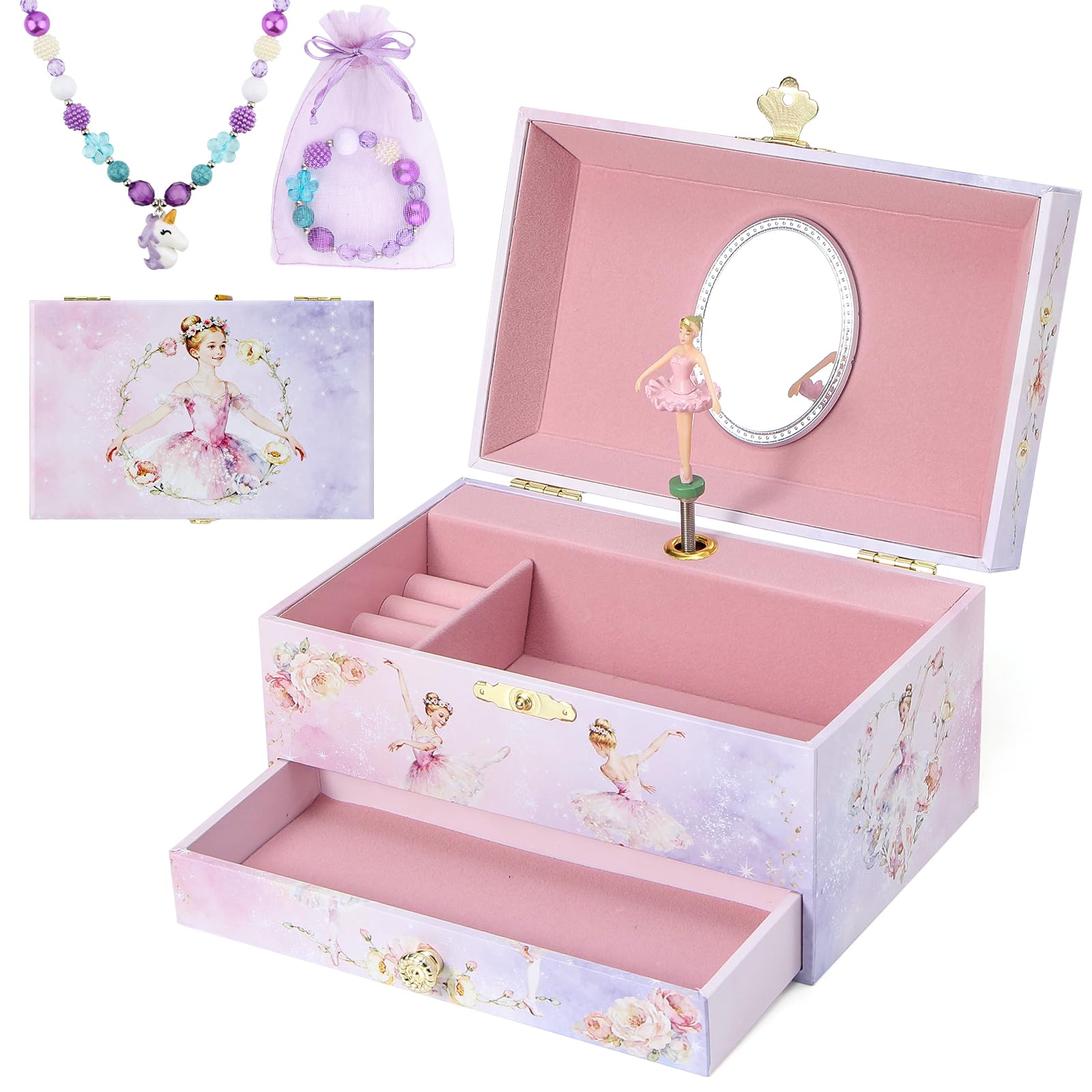 Coffret cadeau pour filles : boîte à bijoux musicale et sa ballerine