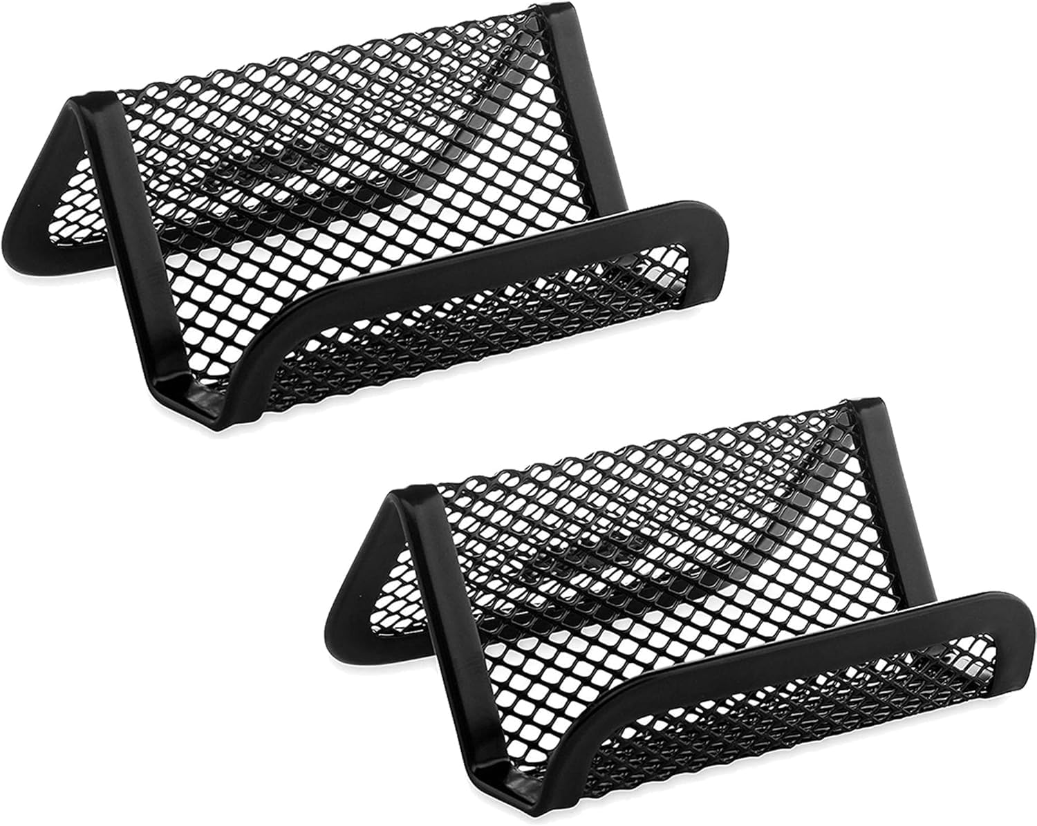 2 Pcs Black Business Card Holder, Desktop Business Card Stands Countertop, Metal Mesh Business Card Display Desk Business Card Organizer for Desk Office Name Card with 50 Name Card Capacity