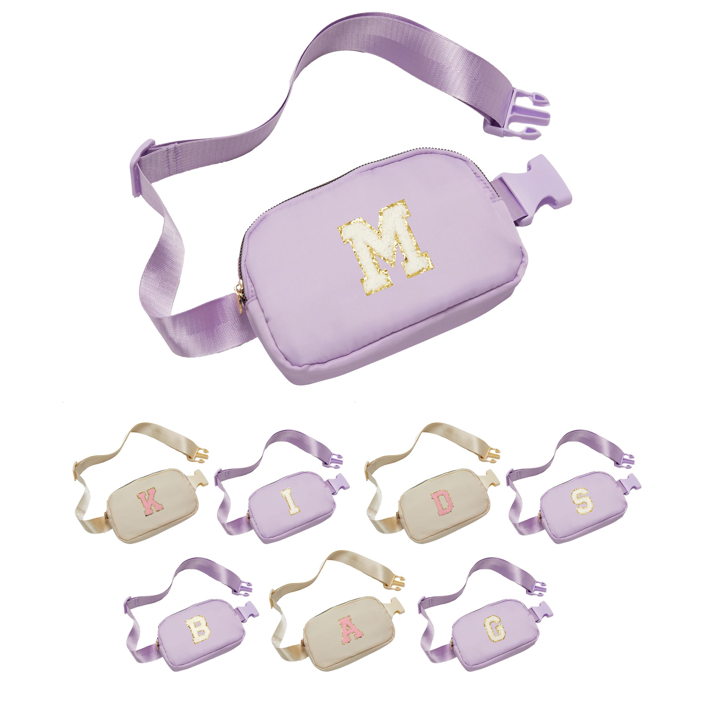 Funky Junque Initial Fanny Pack, Trendy Crossbody Belt Bag Gifts for Girls, Kids, Teens, Daughter, Sister - Purse for 4, 5, 6, 7, 8, 9, 10, 11, 12, 13