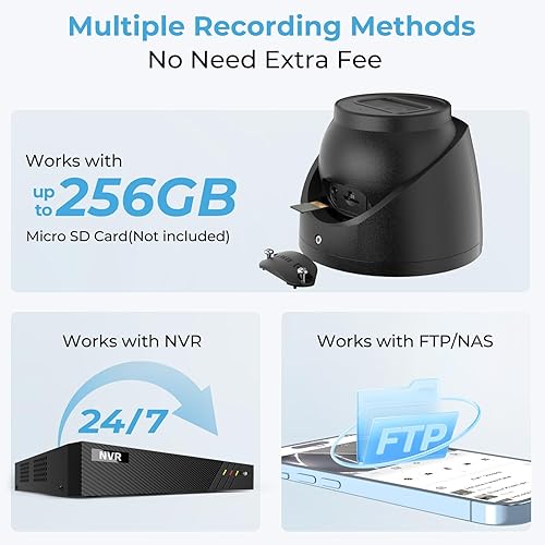Miniatura 8 de Cámara IP PoE negra de 4 MP con micrófono integrado para exteriores - Red de globo ocular de vigilancia de baja iluminación con 98 pies IR de visión