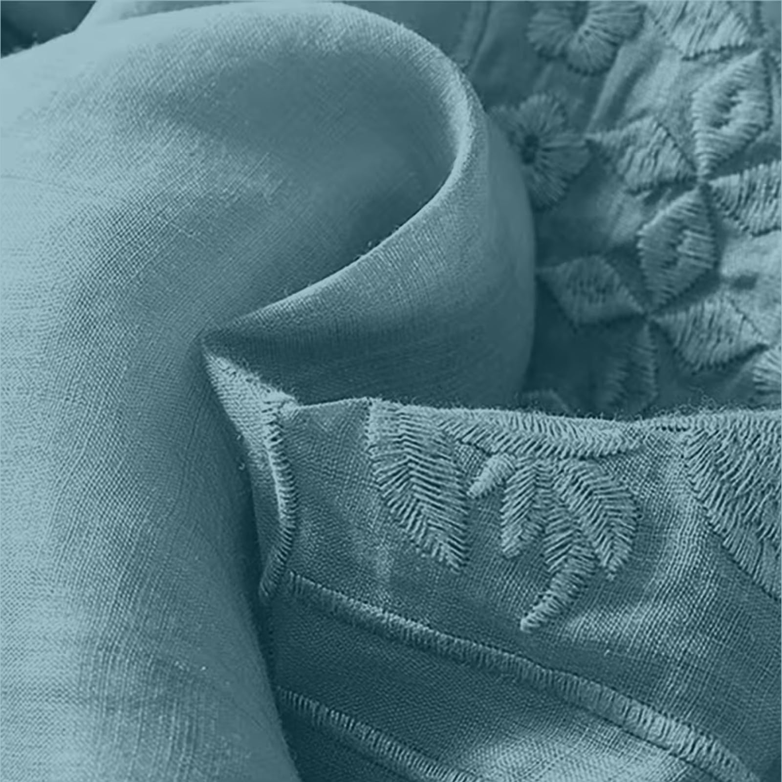 Generico Blusa Estiva Donna, Maniche Corte, Girocollo, Ricamo Traforato Decorativo per Outfit da Weekend (Azzurro 3X)