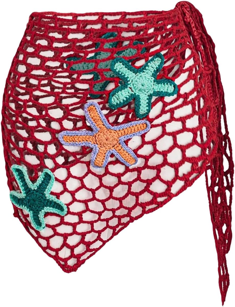 ZAFUL Sarong Coverups for Women Beach Vacation Fishnet See Thru Tie Side Bathing Suit Cover Up Mini Skirt