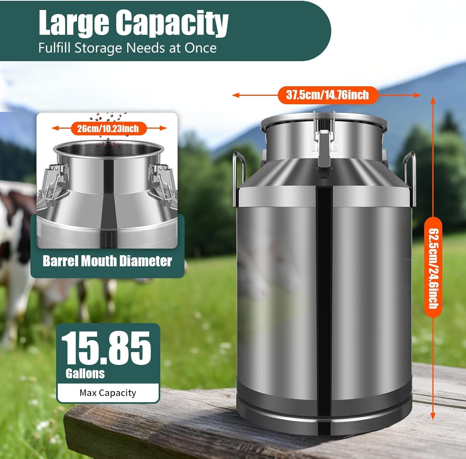Lata de leche de acero inoxidable con tapa, jarra duradera para transportar bebidas, contenedor de almacenamiento versátil de cocina