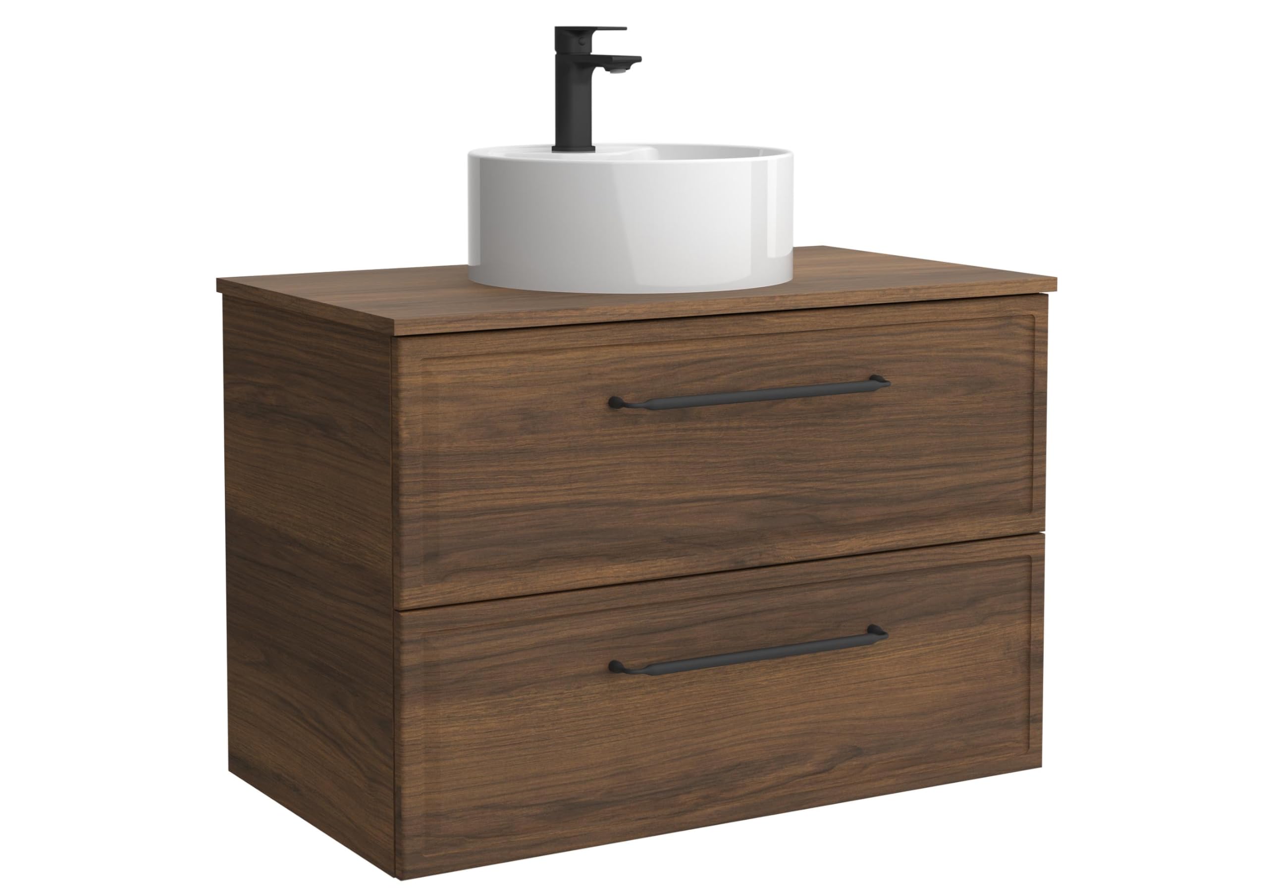 Mueble de Baño Runa 100cm Nogal 2 cajones Lavabo sobre encimera 1 poza Porcelana