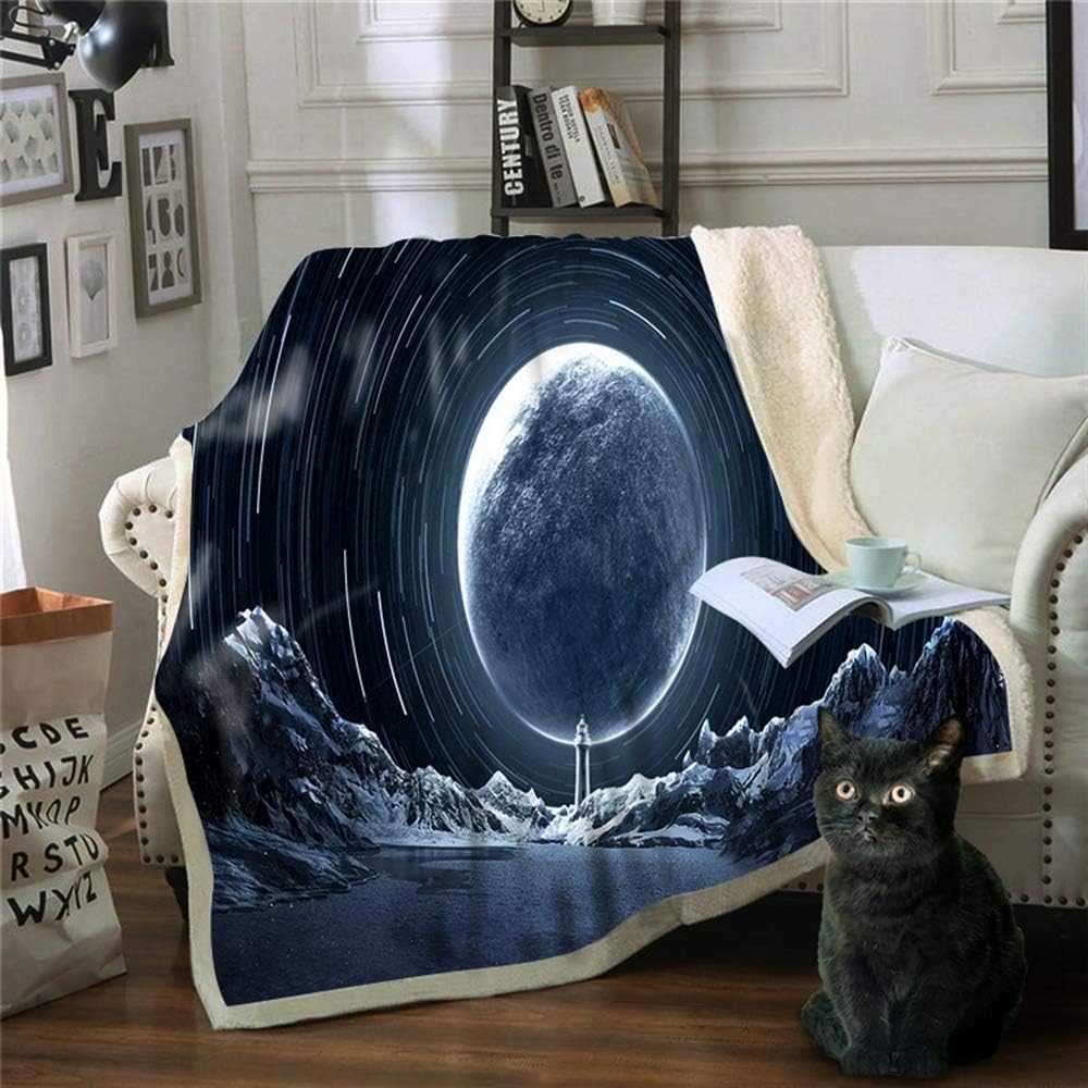 QJXF Manta de lana de algodón cálido con patrón de luces del norte estrelladas digitalmente para sofás y camas, manta suave para camping en casa, para adultos y niños, T4,150 x 200