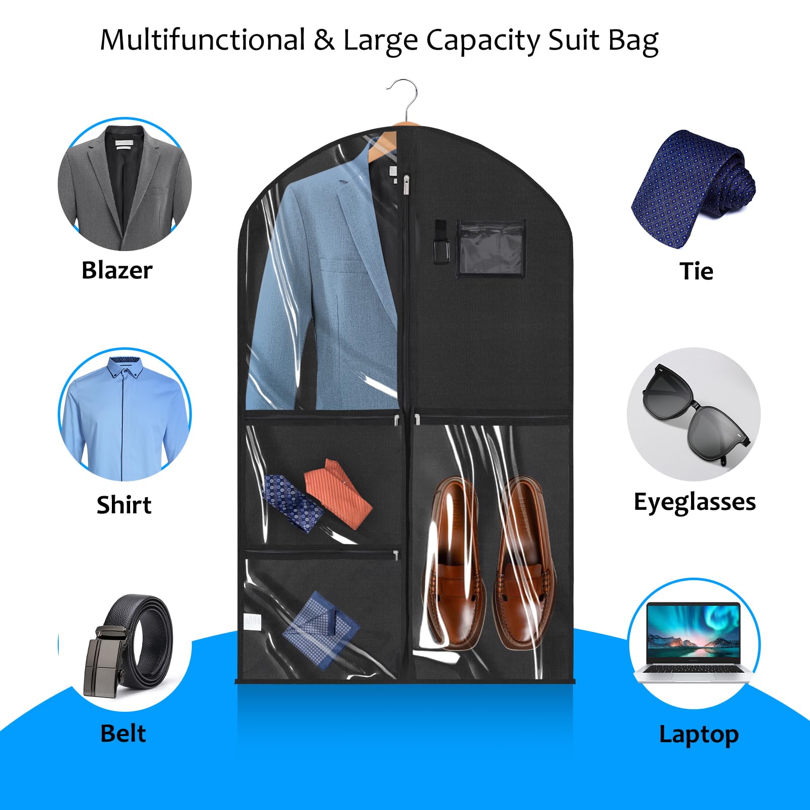 Bruce.® 2x Premium Housse Vetements à Suspendre 100x60cm avec 1 Sac à Chaussures, Pliable Housse de Rangement Vetement Penderie and Voyage, Idéale comme Housse Costume Homme, Robe de Mariée
