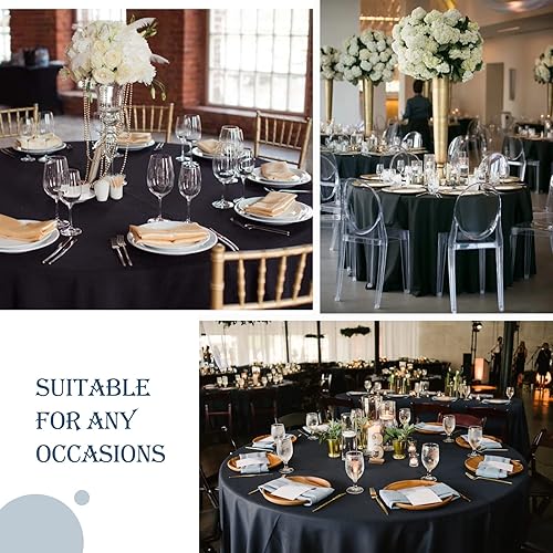Miniatura 9 de Paquete de 10 manteles redondos de alta calidad de 120 pulgadas, mantel de poliéster negro lavable a granel, para bodas, fiestas, banquetes, mesas