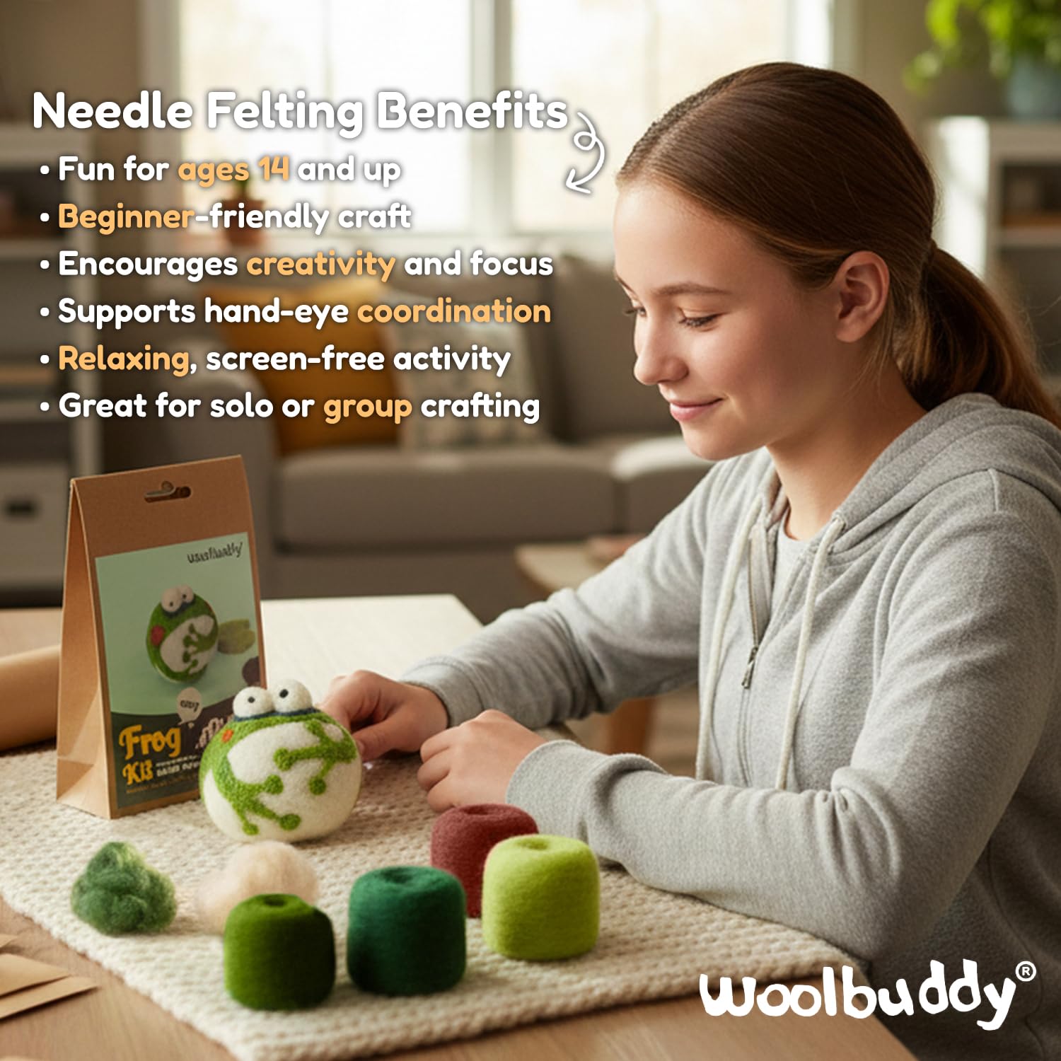 Woolbuddy Ręcznie robiony zestaw igieł Felting Owl Kit - Arts and Crafts Wool Kit for Decorations, Ornaments or Family Projects - Fun, Easy, Rewarding. by Woolbuddy