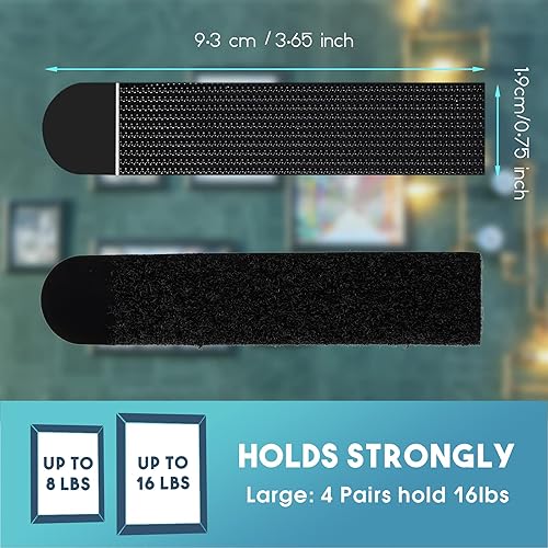 Miniatura 9 de 40 pares (80 tiras) de tiras para colgar cuadros, kit de colgador de cuadros, tiras resistentes, tiras extraíbles de gancho y bucle, cinta para