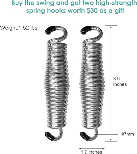 Miniatura 8 de Columpio de madera para porche de 2 plazas, columpio de banco con portavasos, cadenas colgantes y resortes de 0.276in, resistente 800 libras, para