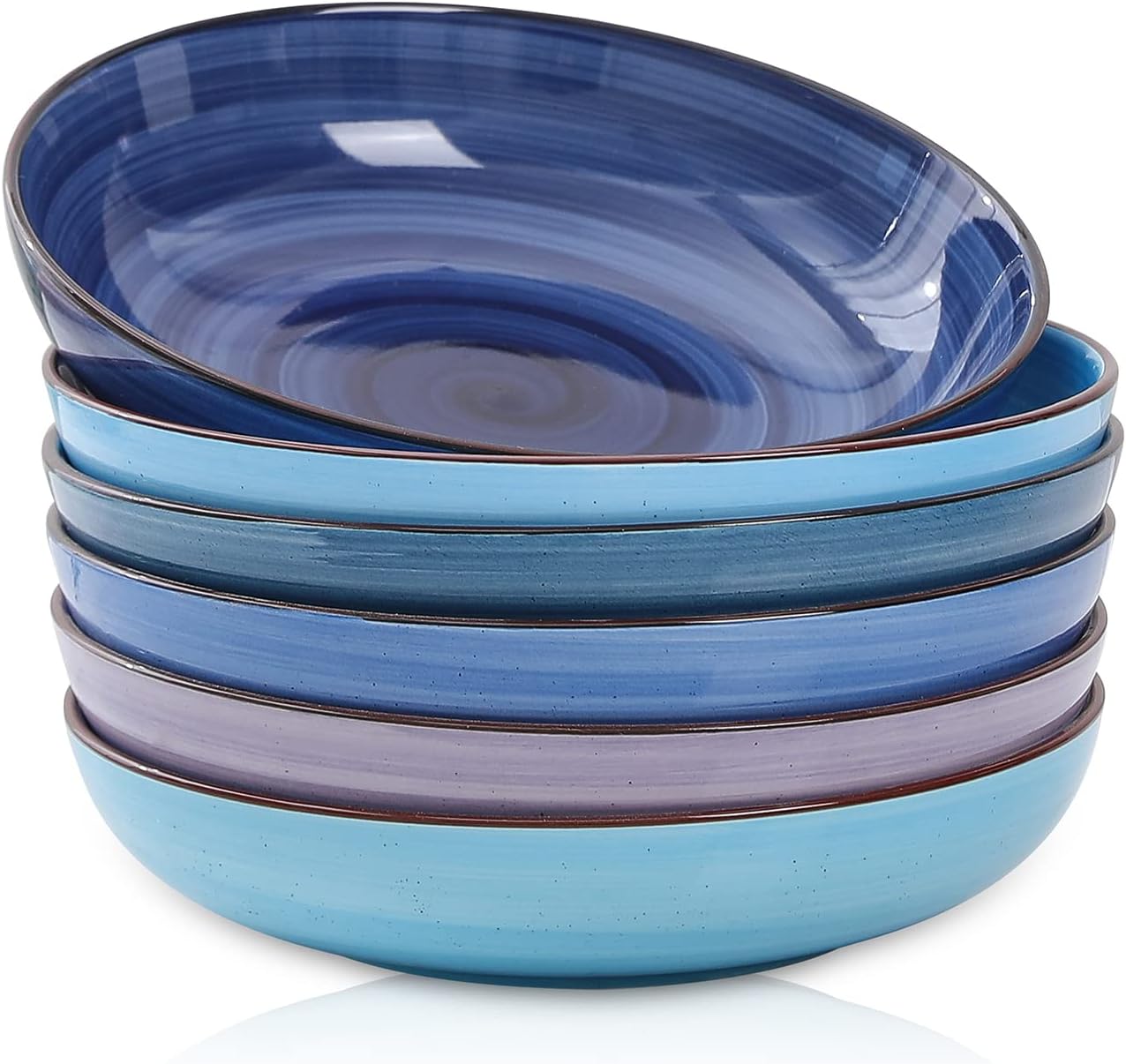 - Selamica Porcelain 26 Ounce Salad Pasta Bowls, 8 inch Wide and Shallow Serving bowls, Microwave & Dishwasher Safe, Sturdy & Stackable, Set of 6, Gradient Blue