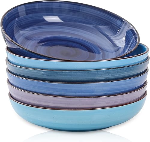 Selamica Tazones de porcelana para pasta y ensalada de 26 onzas, 8 pulgadas de ancho y poco profundos, aptos para microondas y lavavajillas,