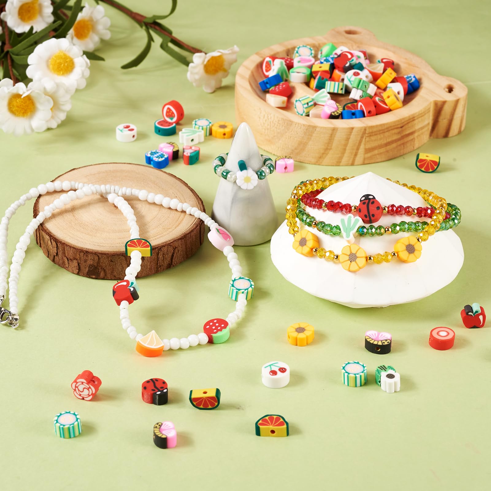 Spritewelry 200 perline Heishi in argilla polimerica a forma di frutta, 20 stili assortiti, perline distanziatrici sfuse per artigianato fai da te collane, orecchini, bracciali, gioielli