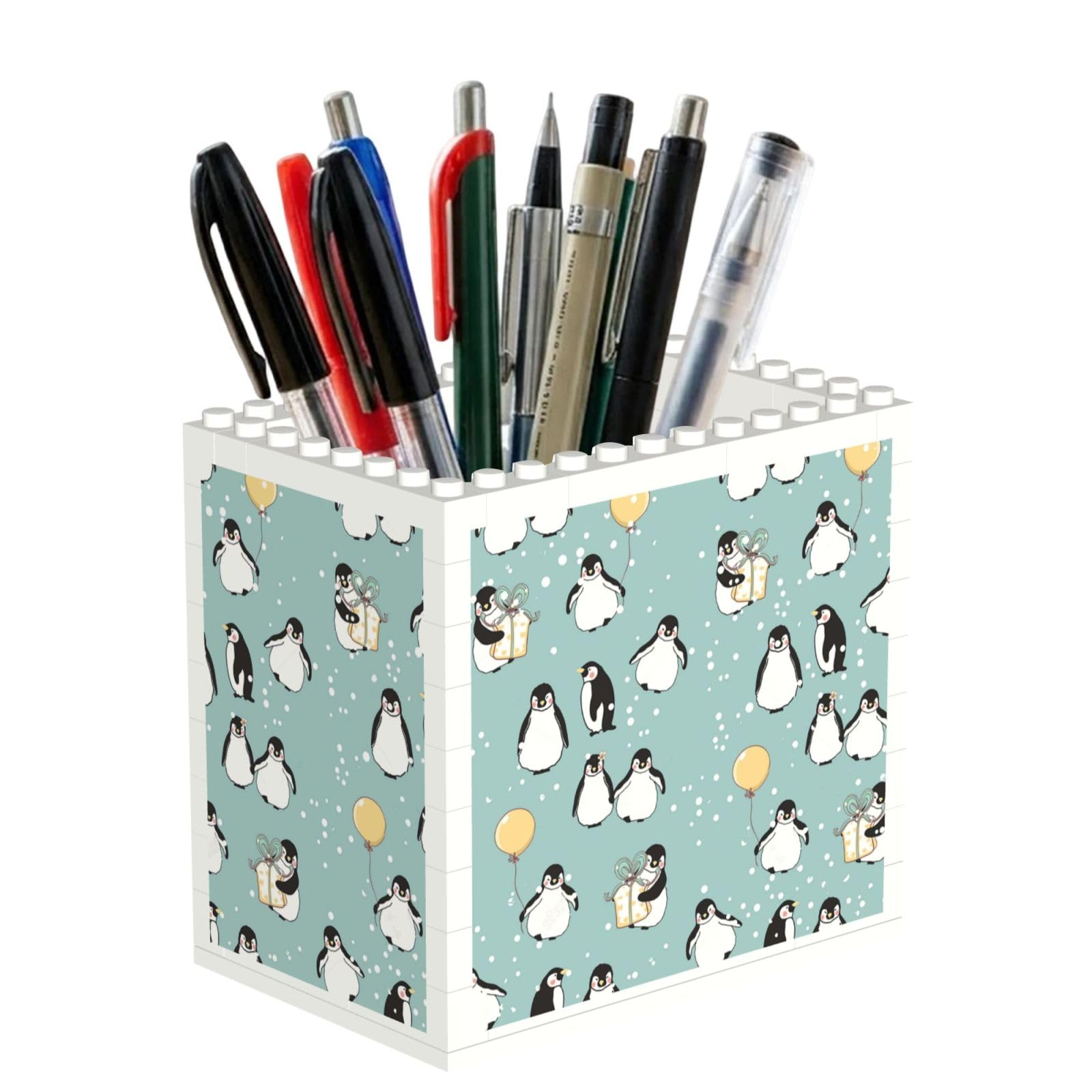Poadnly Penguin Balloon Snowflake, Pen Pot Pencil Holder for Office Home School, Compact Desk Organiser for Office Stationery