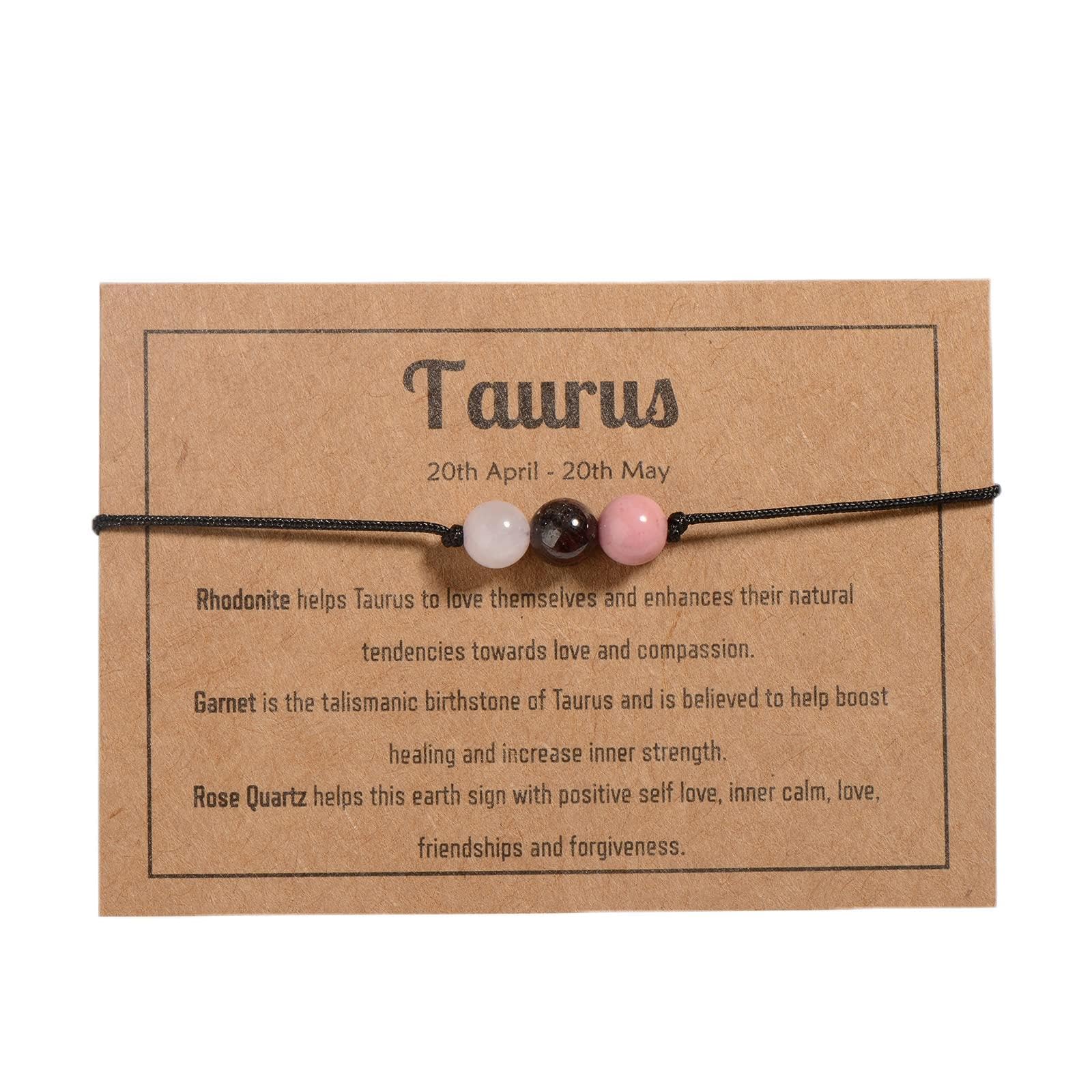 Zodiac Taurus Bracelets Taurus Gifts for Women Men, 6mm Natural Stone Horoscope Bracelets Healing Gemstone Crystals Zodiac Sign Gifts