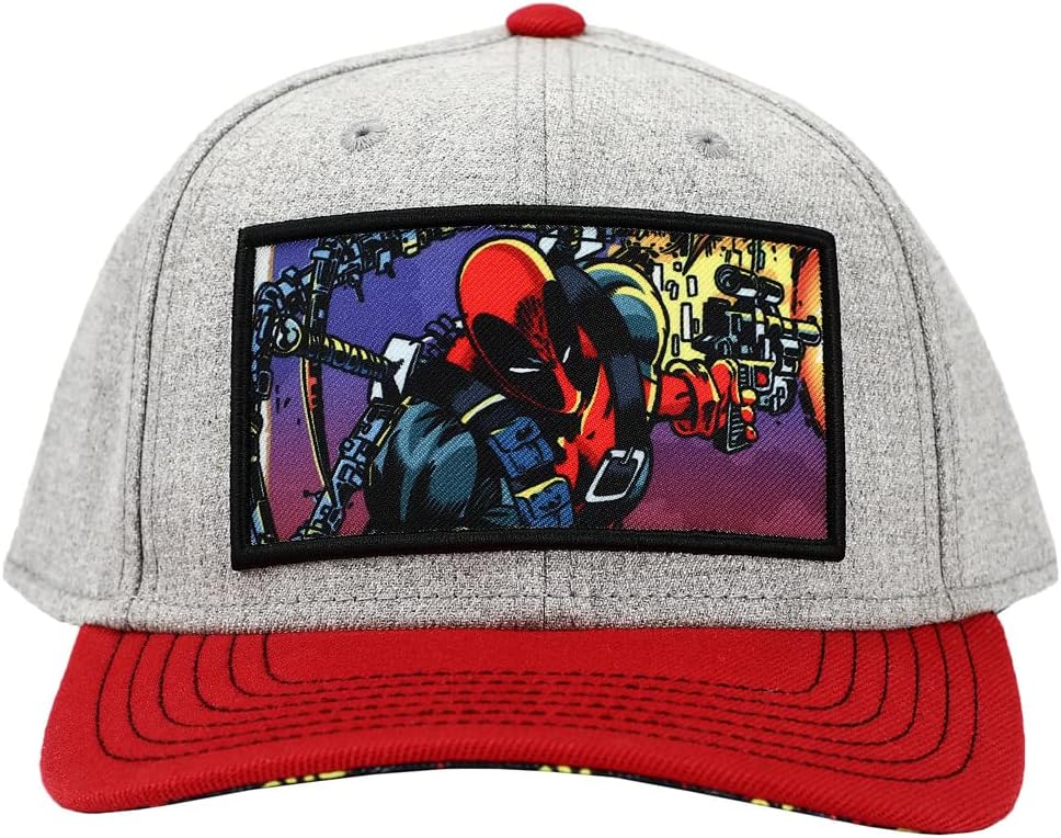 BioworldDeadpool Heather Gray and Red Elite Flex Fit Cap Hat