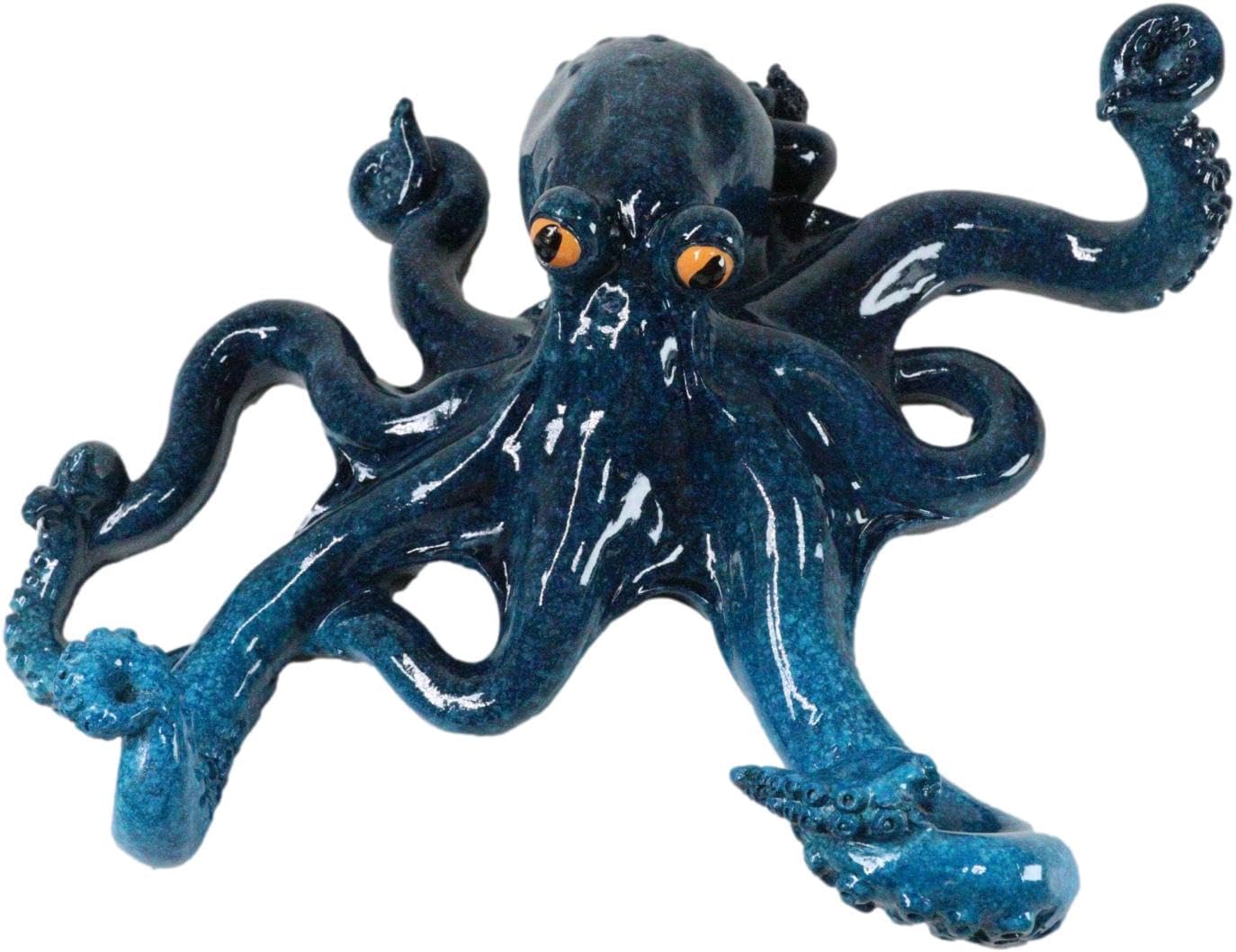 Ebros Gift Nautical Ocean Marine Blue Giant Octopus Kraken Multi Points Tentacles Keys Coats Wall Hook Decorative Organizer Sculpture 9" Wide Gallery Style Accent