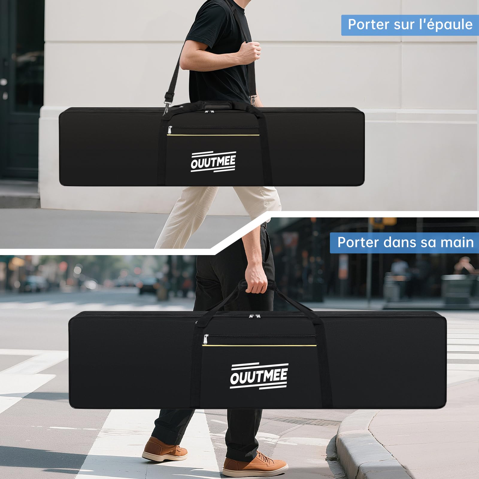 OUUTMEE Housse pour Clavier 88 Touches, Sac pour Clavier 88 Touches en Tissu Oxford 600D, Sac de Transport pour Clavier Piano Électrique 10MM Rembourré avec Poignées et Bandoulière Réglable (Noir)