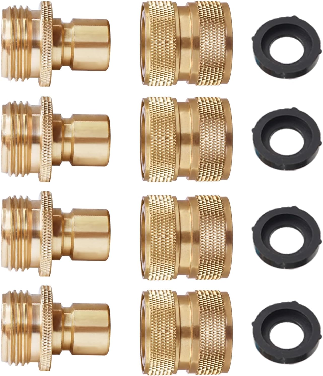 PLG Brass Garden Hose Quick Connect Fittings 3/4 Inch - Leak-Proof for Nozzles, Watering & Car Washing, 4 Pack