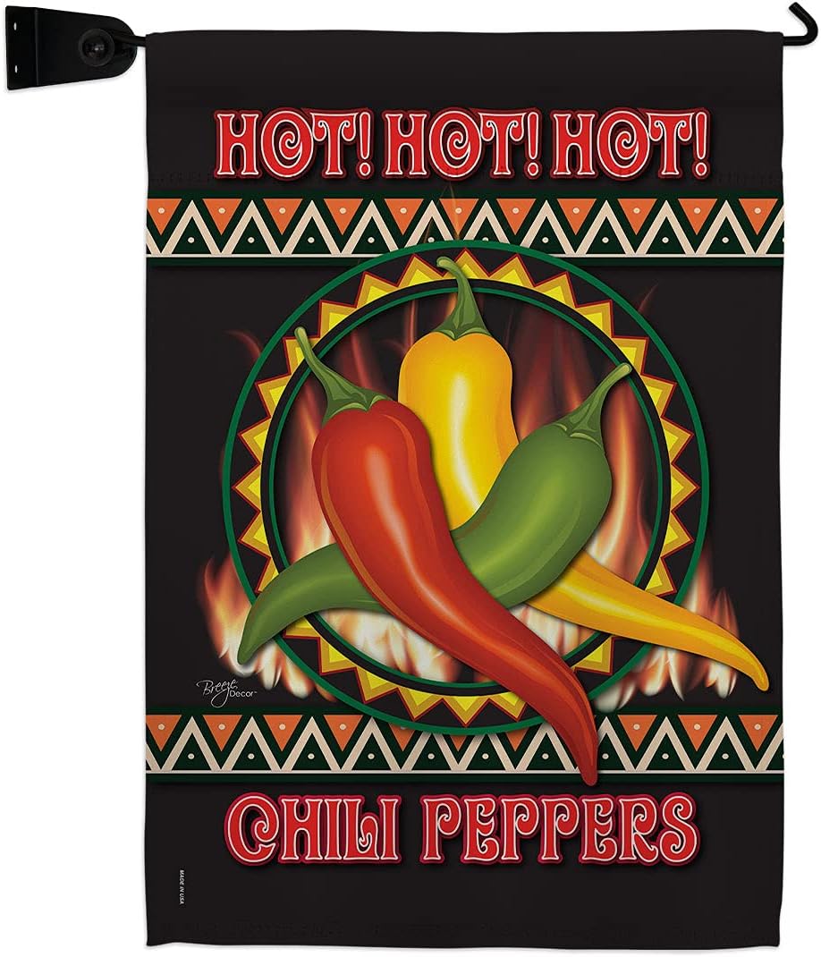 Chili Peppers Garden Flag Set Wall Holder Food Vegetable Pumpkin Chilli Squash Pepper Harvest Autumn Farm Herbs Small Decorative Gift Yard House Banner Made In USA 13 X 18.5