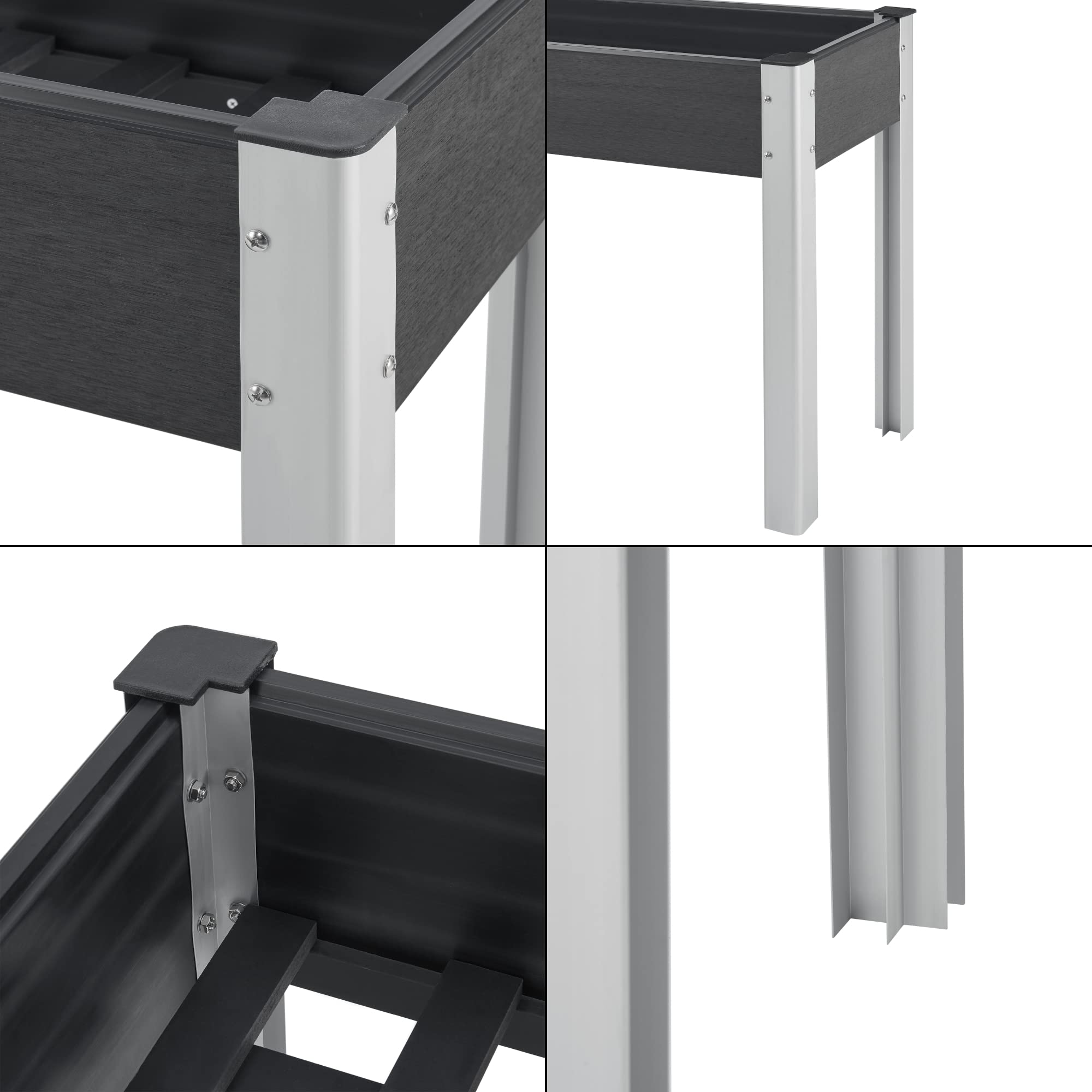 [en.casa] Huerto Urbano Beverwijk Mesa de Cultivo Rectangular Jardinera Soporte para Plantas Exterior Base de Rejilla Aluminio WPC 100 x 40 x 75 cm Gris Oscuro