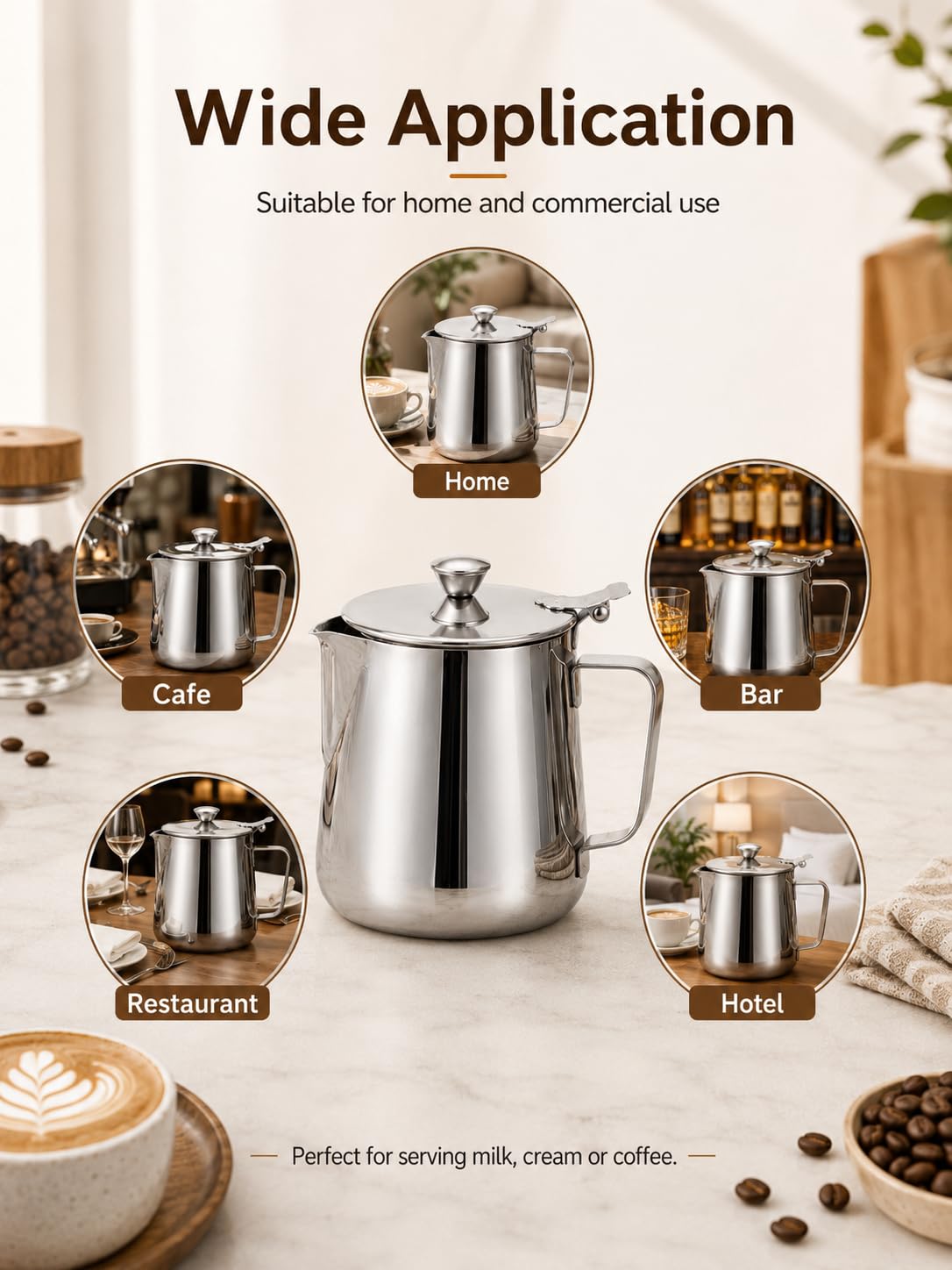 VOBOR Pentolino Latte In Acciaio Inossidabile, Brocca Per Tazza Da Caffè Con Coperchio Per Schiuma Di Latte Art (350 Ml)