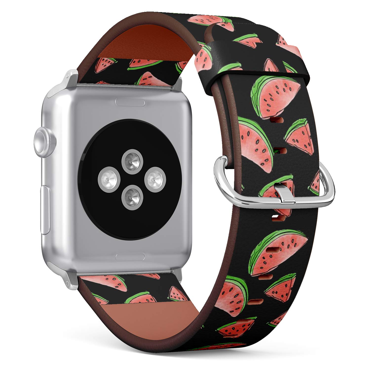Compatible with Apple Watch (Small 38mm/40mm) Series 1,2,3,4 - Leather Band Bracelet Strap Wristband Replacement - Watermelon Watercolor Fruit