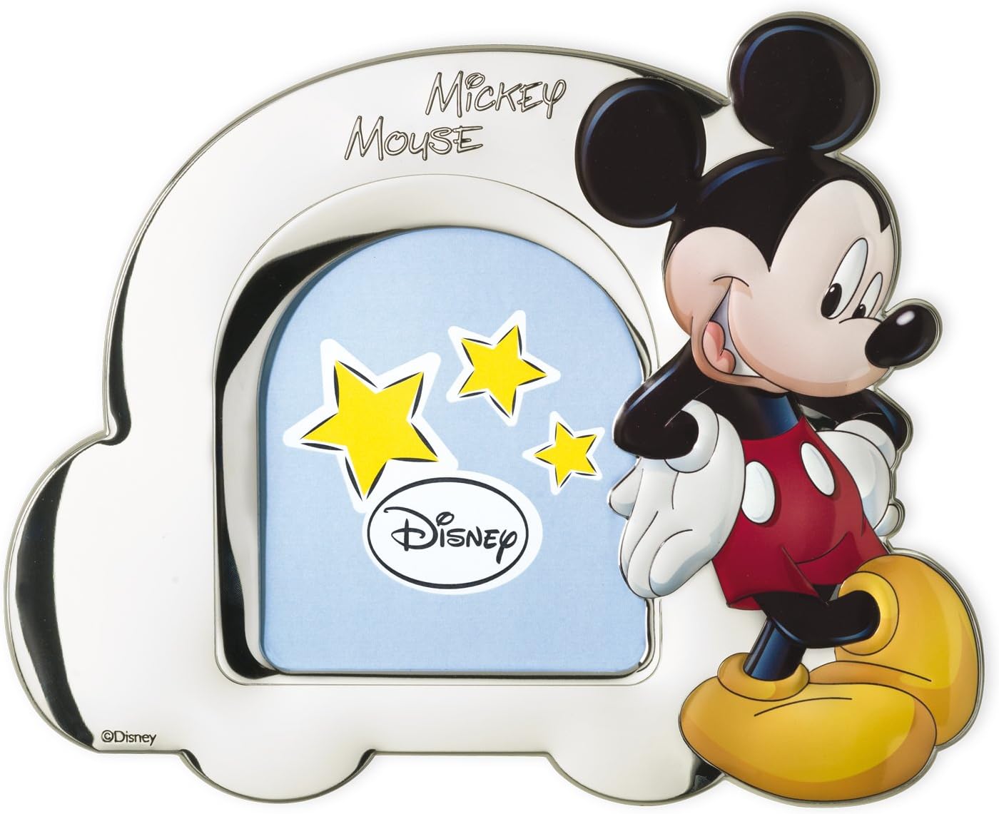 Picture frame "Mickey Mouse" in Silver and details painted with 3D technique. Back in white wood.