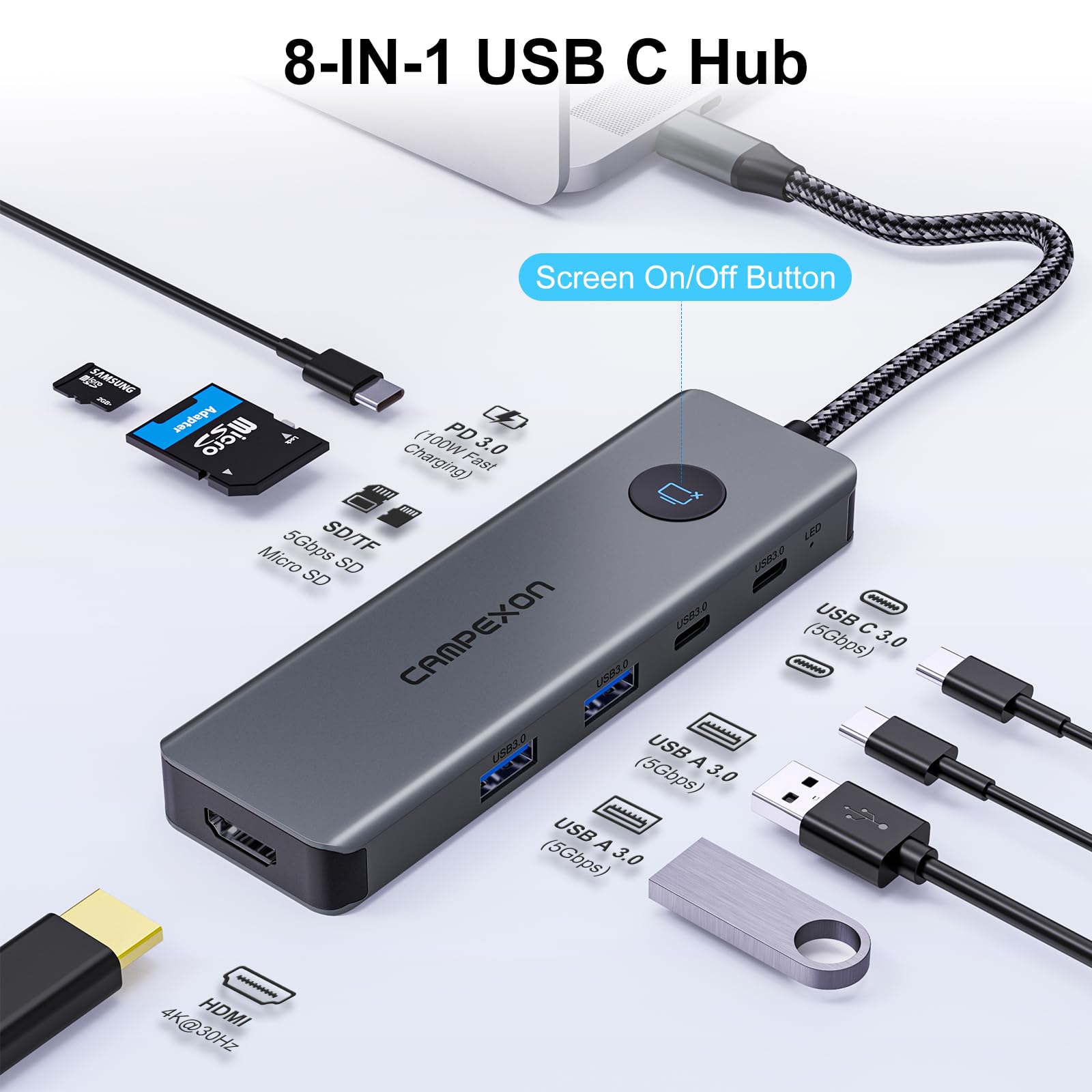 Amazon.com: USB C HUB 8 in 1, USBC HUB Multiport Adapter with 4K