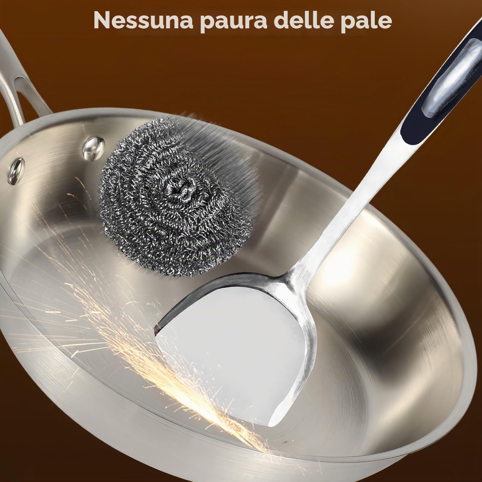 Padella in acciaio inox adatta al forno e induction, 3 strati acciaio inossidabile 304 non rivestito, manico ergonomico (30 cm)