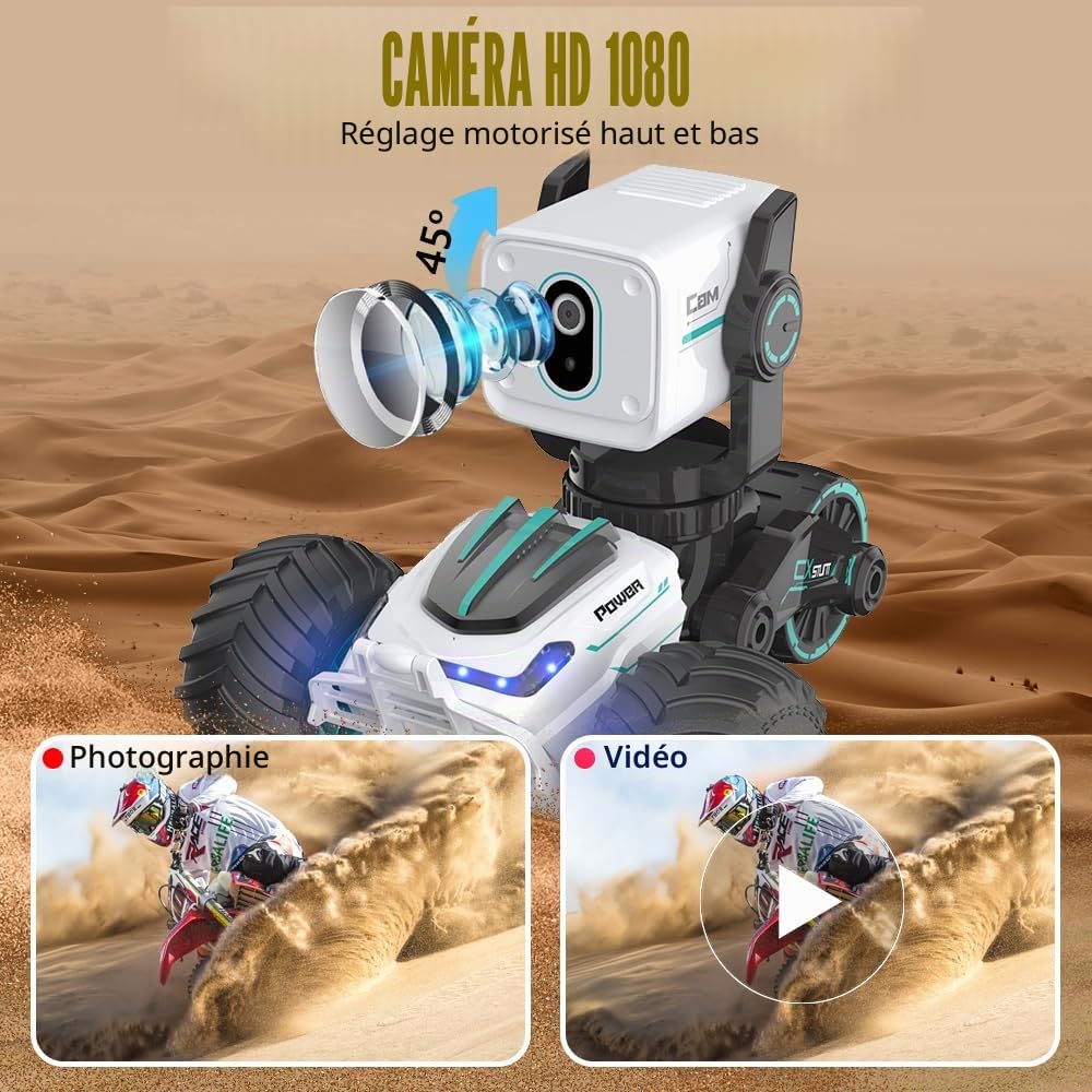 Voiture Télécommandée avec 1080p Caméra,Crawler Truck Télécommande avec écran,Jeux Extérieur Fonction de Conversation en Mode Vocal,Peut Prendre des Photos et des vidéos,pour Adultes et Enfants