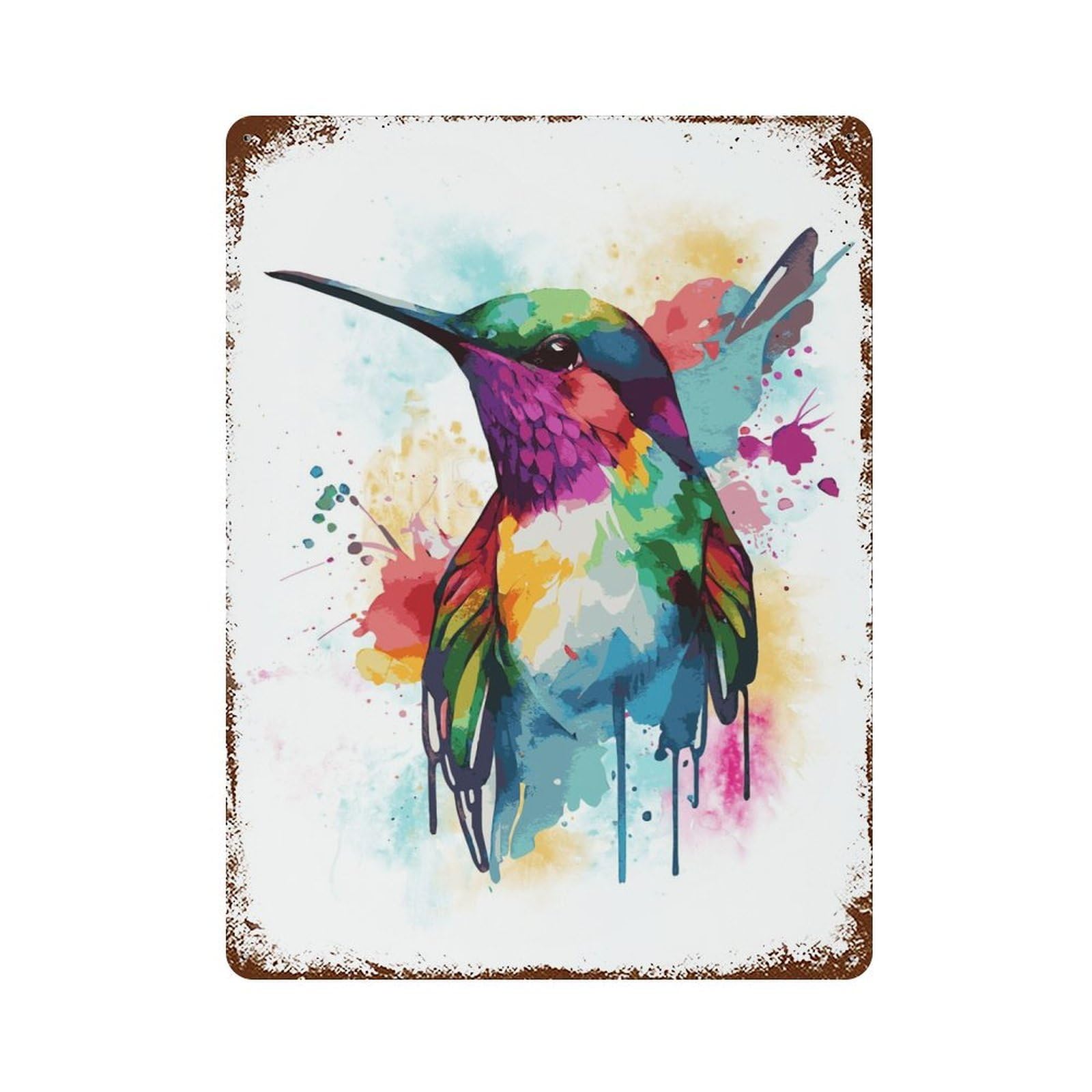 Watercolor Hummingbird Art Rusty Metal Tin Sign 15.7"x11.8", Industrial Home Decor for Garage, Pub Or Kitchen