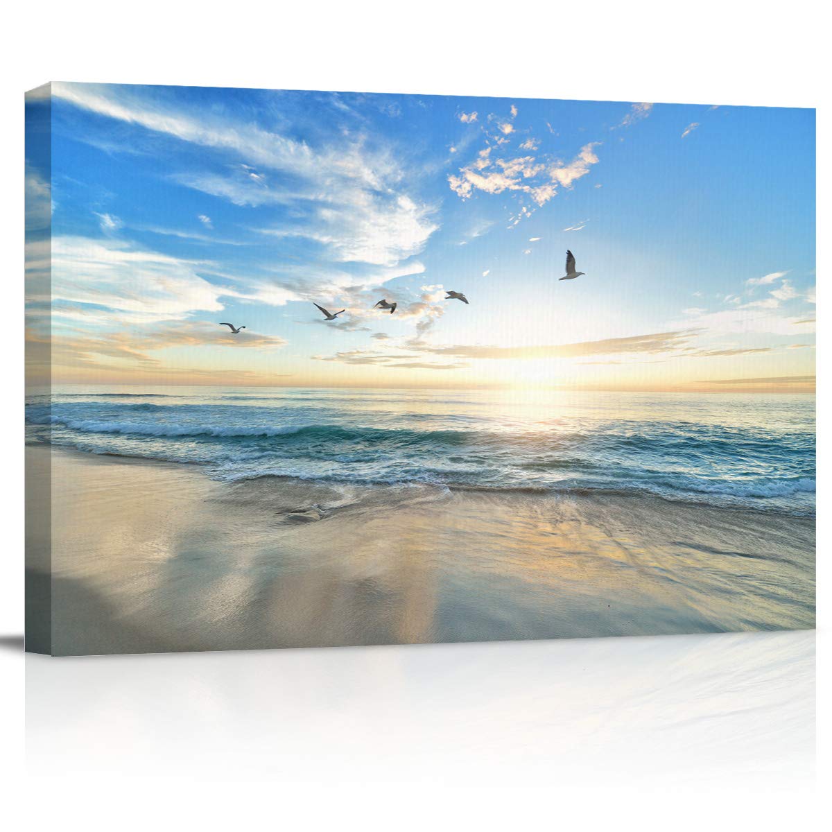 Impression Sur Toile 'Sunset Seascape Beach Sandals' – Décoration Murale Moderne – Couleur Bleu Dominante