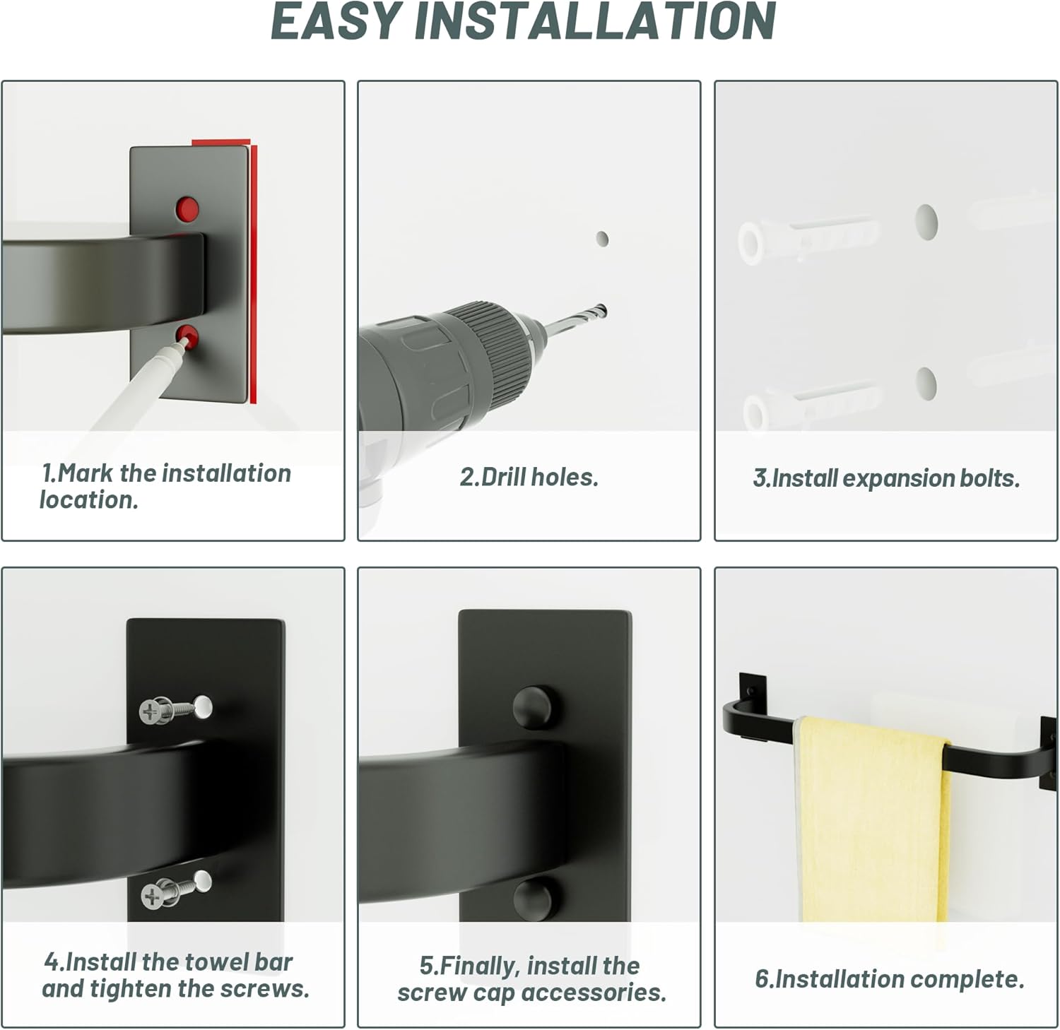 Bathroom Towel Bar, 16 inch Towel Racks for Bathroom Wall Mounted, SUS304 Stainless Steel Heavy Duty Towel Holder Bathroom Accessories Modern Home Decor, Matte Black Finished - Image 8