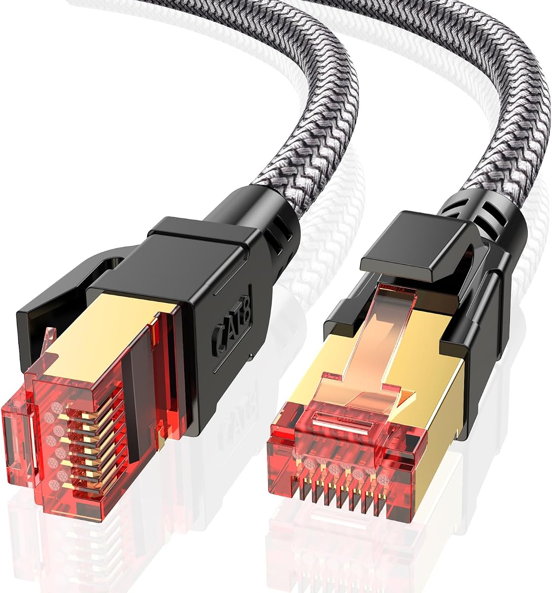 Cat 8 Ethernet Cable 20 ft, 40Gbps 2000Mhz High Speed Gigabit LAN Internet Cables,RJ45 Patch Cord Braided Round S/FTP Network Cable,for Smart Home,Office,Gaming,Modem, Router