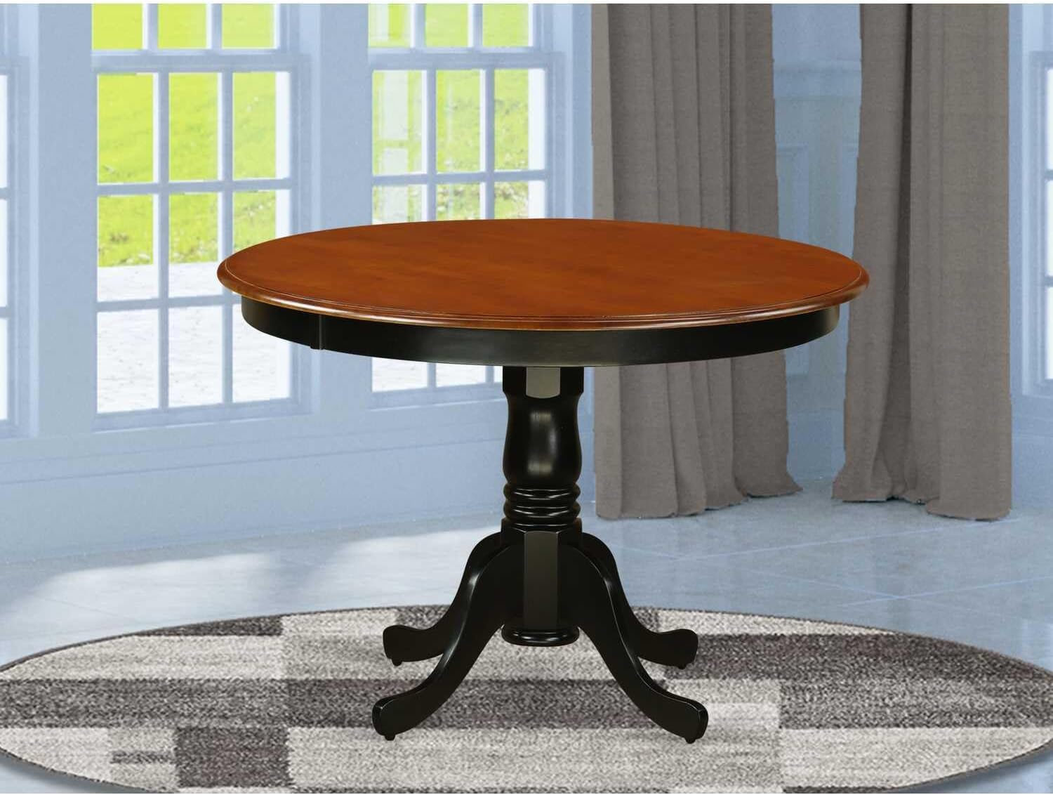 HomeStock Round Wood Dining Table - Sturdy Kitchen Table for Small Spaces Black and Cherry/42-Inch Without Dropleaf