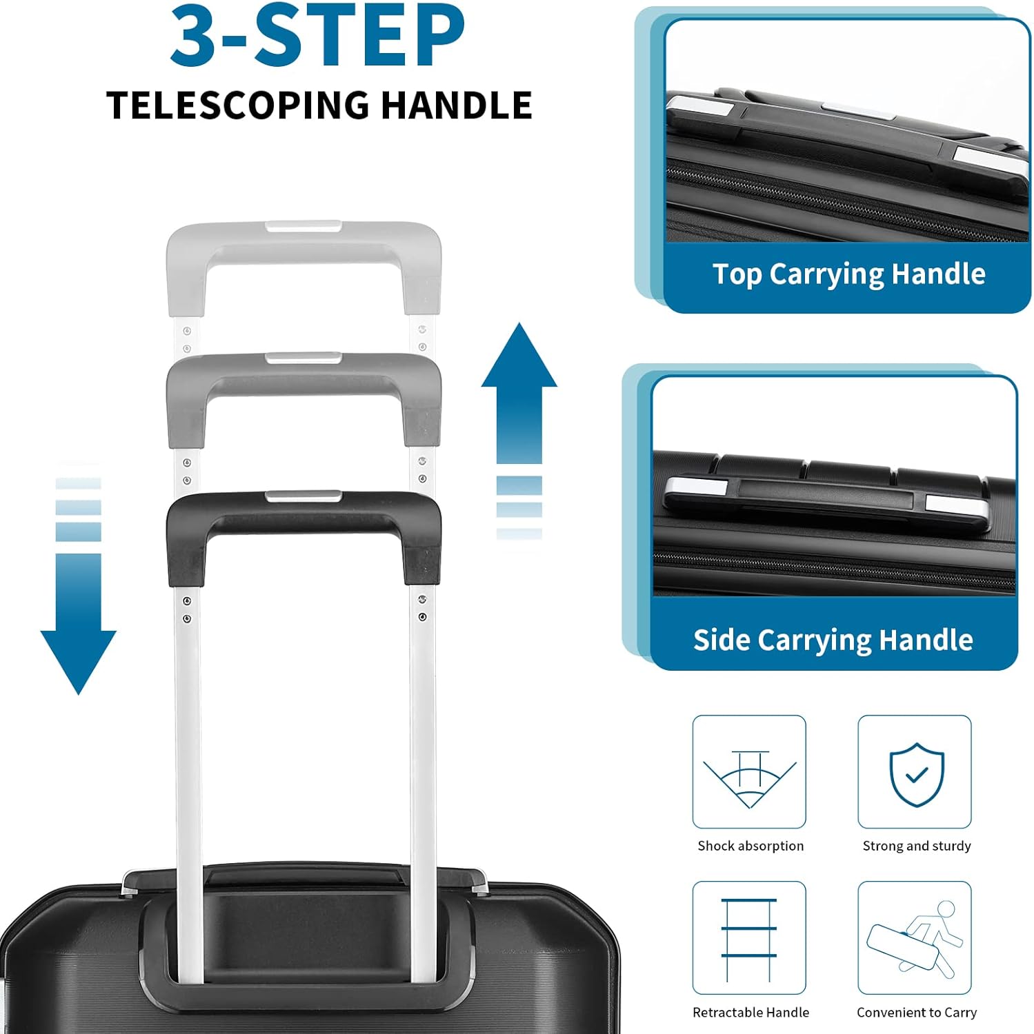 Somago 20" Carry On Luggage and 14" Mini Cosmetic Cases Travel Set Lightweight Polypropylene Suitcase with TSA Lock YKK Zipper Hardside Luggage with Spinner Wheels (2 Piece Set, Classic Black) - Image 3