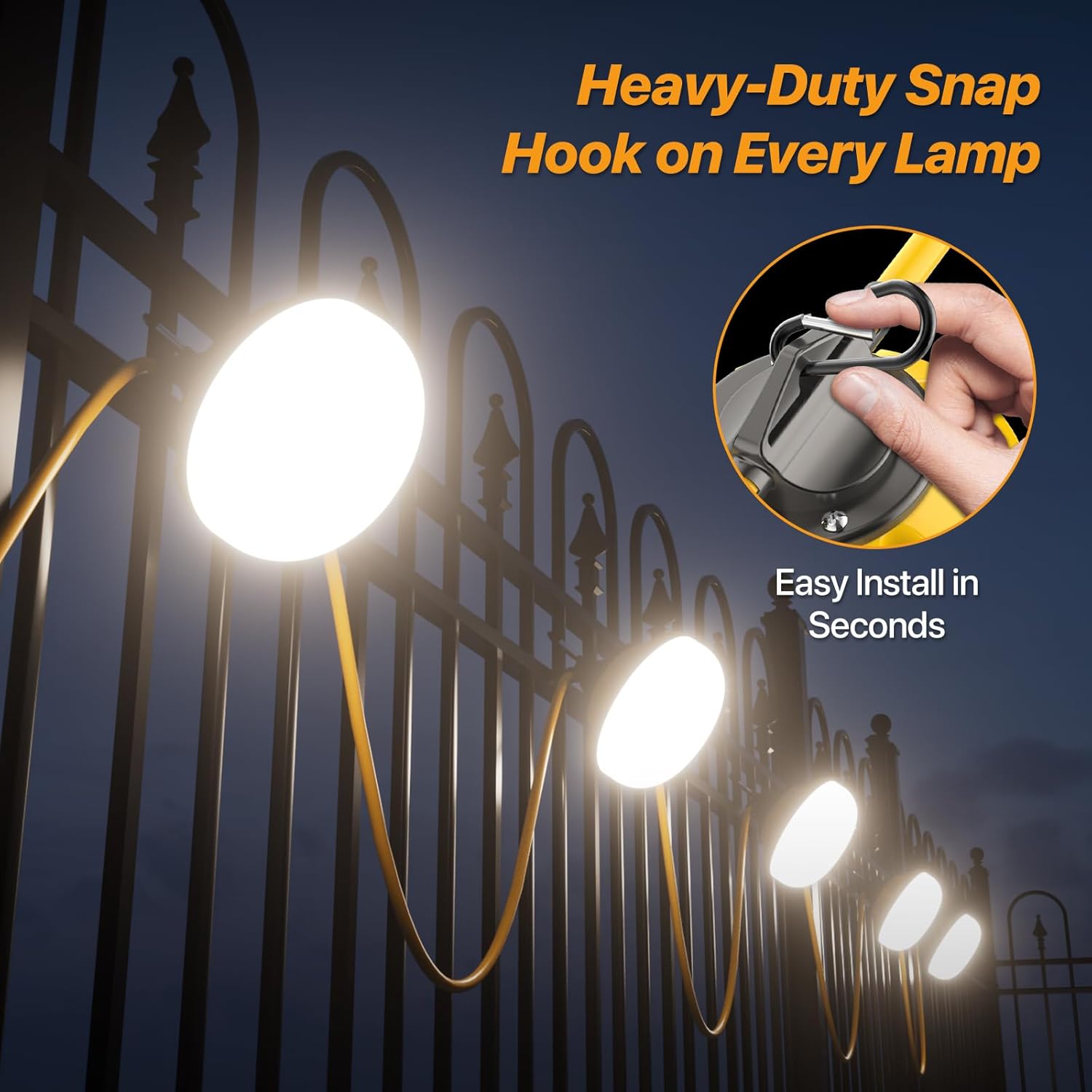 LED Construction String Lights 50FT, 5000K Temporary Work Light with 5 Bulbs IP65 Waterproof, Linkable 18AWG Jobsite Lighting with Hooks, ETL Listed Crawl Space Lights for Outdoor/Indoor Use