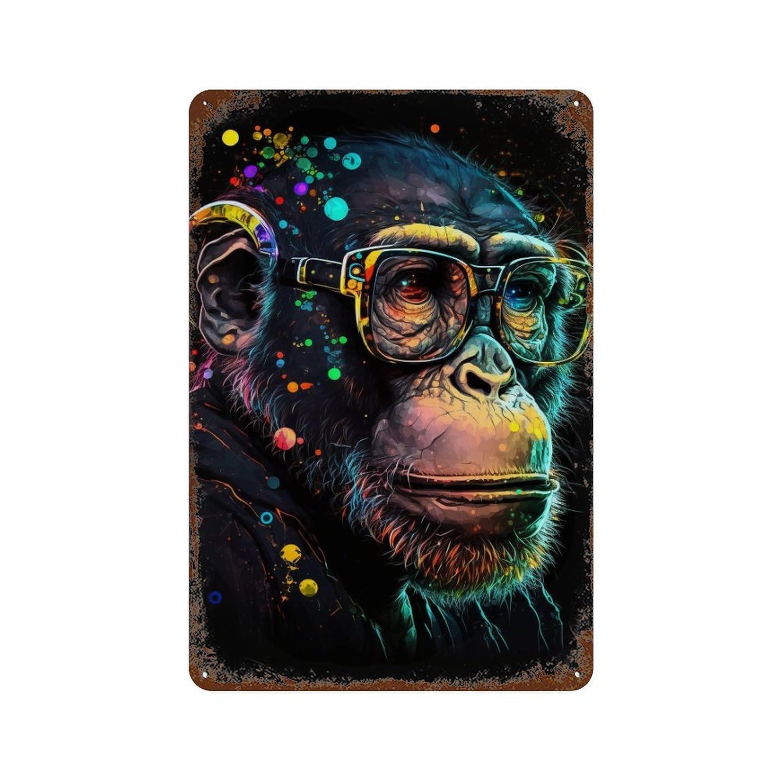 Retro Metal Sign Colorful Chimpanzee Portrait 11.8"x7.9", Decorative Metal Wall Art for Pub, Kitchen And Man Cave Decor