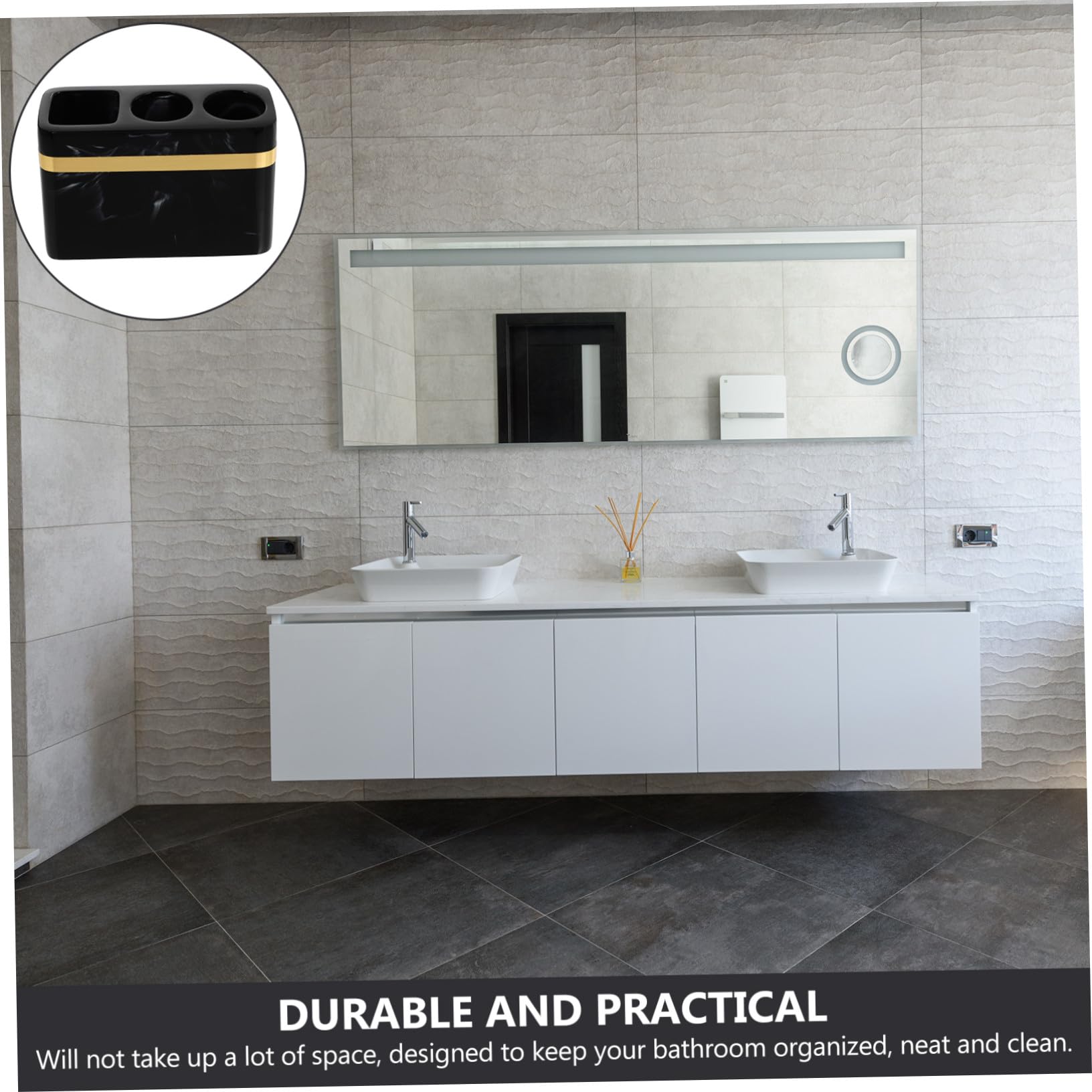 Soporte de Pared para Cepillos y Pasta de Dientes con Diseño Compacto y Elegante Almacenamiento para Afeitadoras para Baño Color Negro con Textura de Tinta Phnom Penh