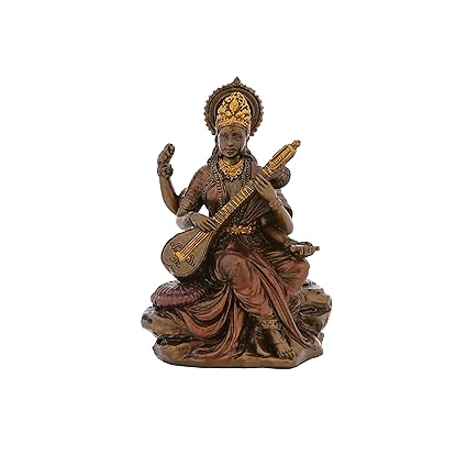 NM Poly Resin Saraswati Mini Idol Figurine 8 CM Brown