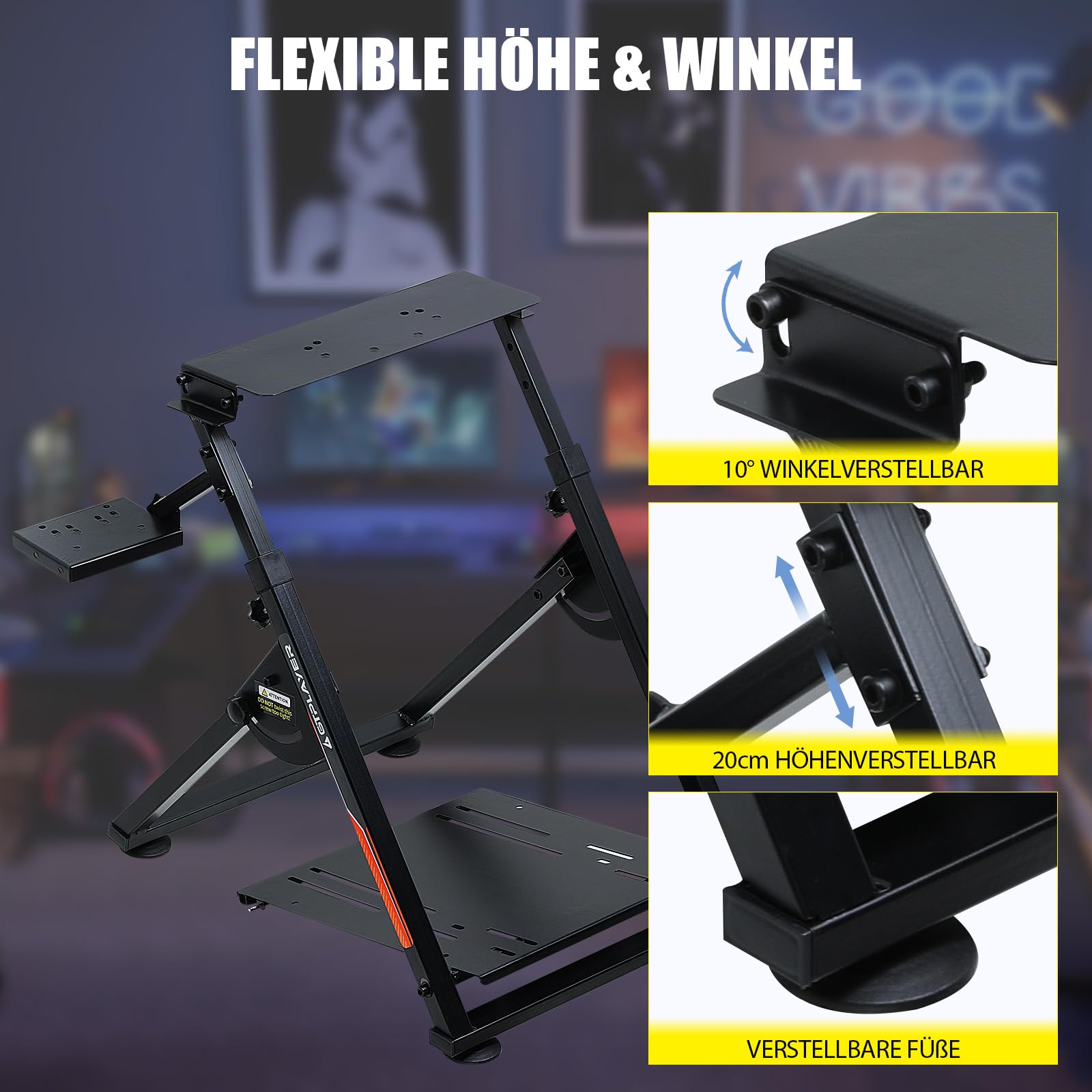 GTPLAYER Lenkradständer Gaming Wheel Stand mit V1 V2 Schalthebelhalterung Neigungsverstellbares Gestell PS4 Xbox PC