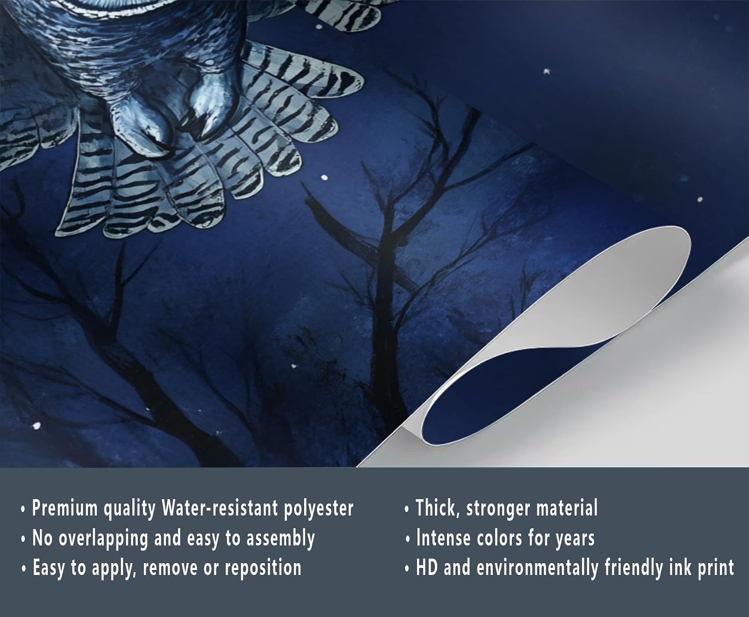 Owl Wallpaper, Forest Scene Wall Mural Wallpaper, Night Moon Large Wall Murals for Bedroom Renter Living Room（Not Peel and Stick）