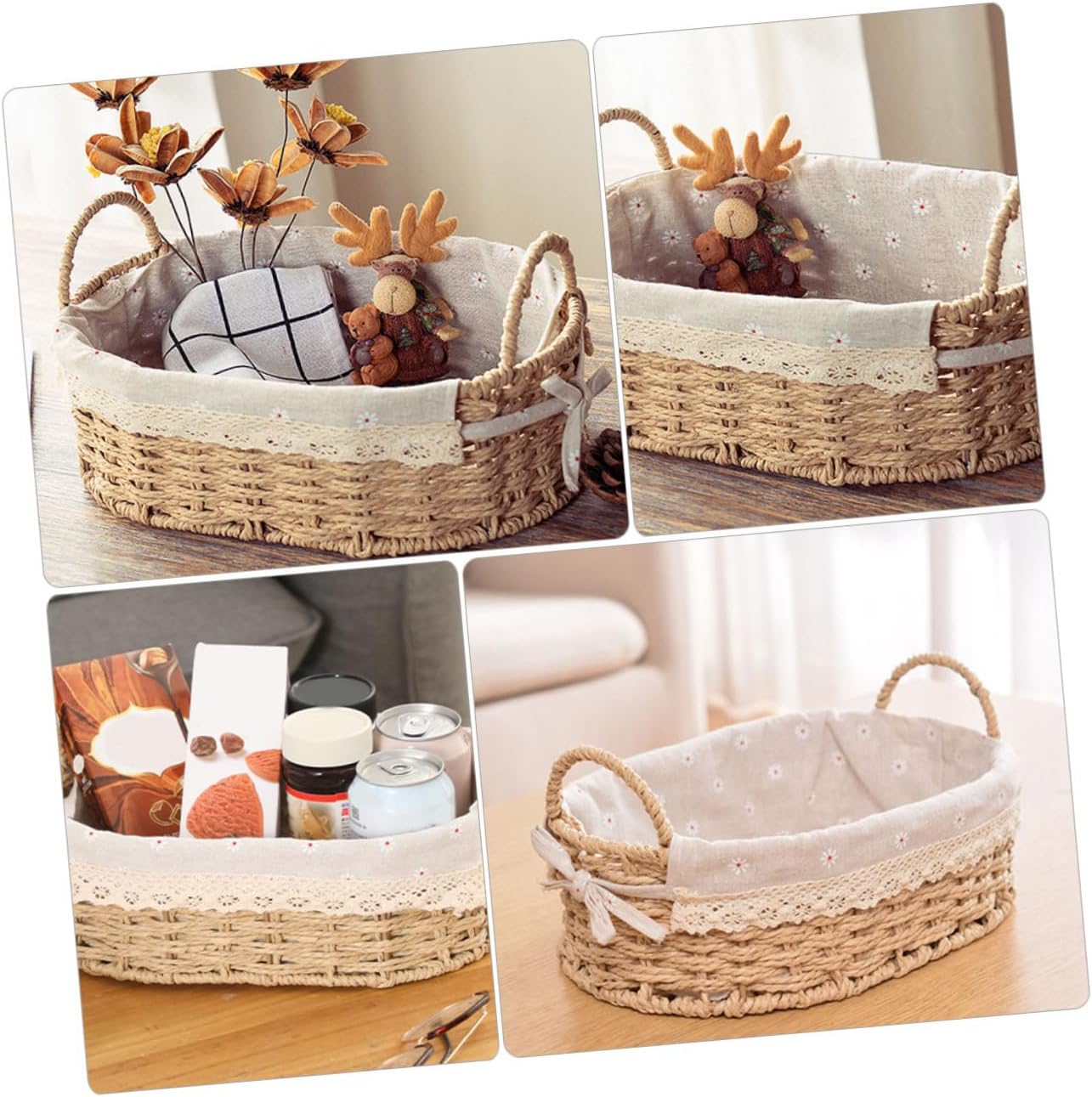 Rural Woven Basket for Desktop Organization Large Multifunctional Storage Holder for Cosmetics Snacks and Miscellaneous Items Decorative and Practical Home Decor
